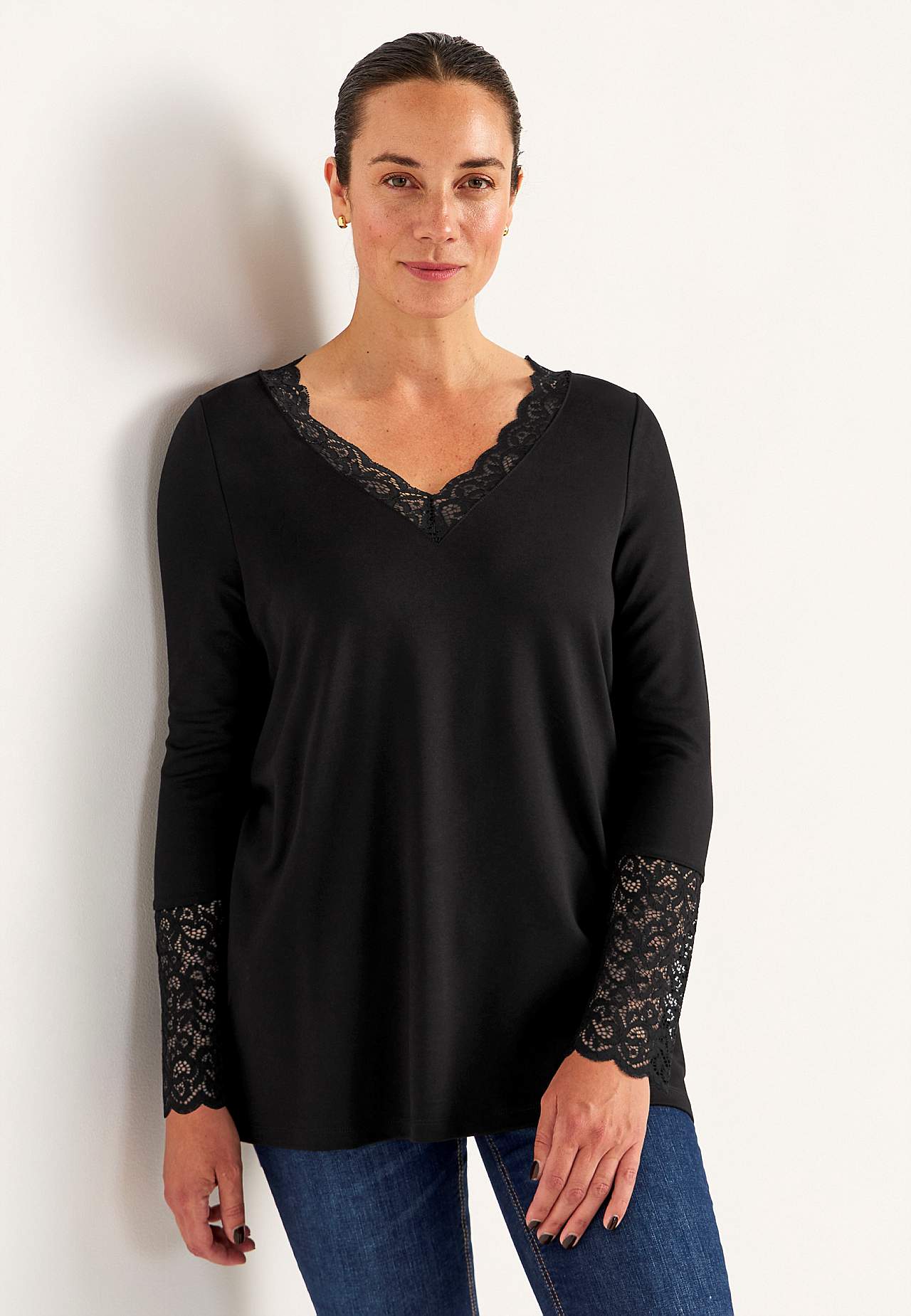 Jersey-Tunika mit Spitzendetails