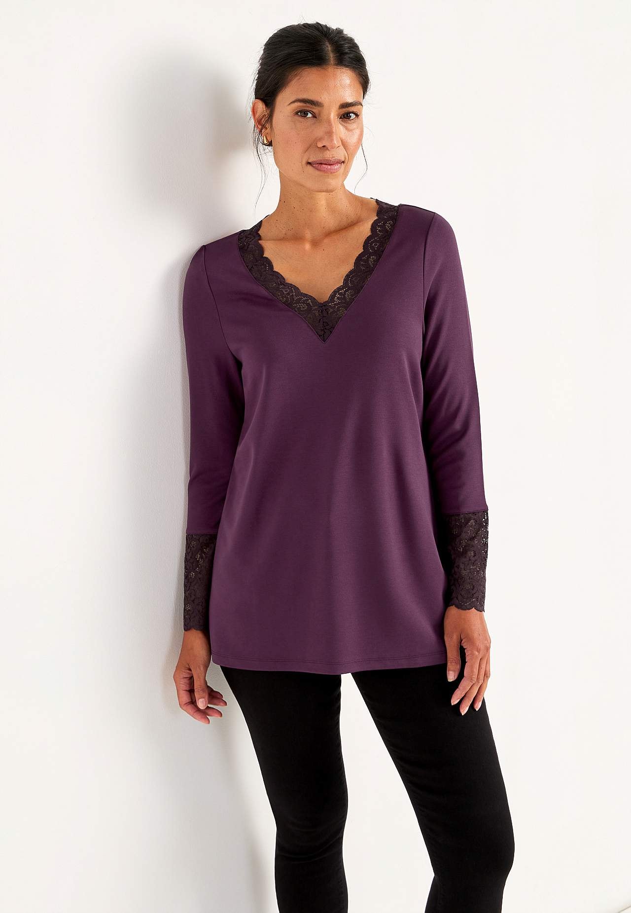 Jersey-Tunika mit Spitzendetails