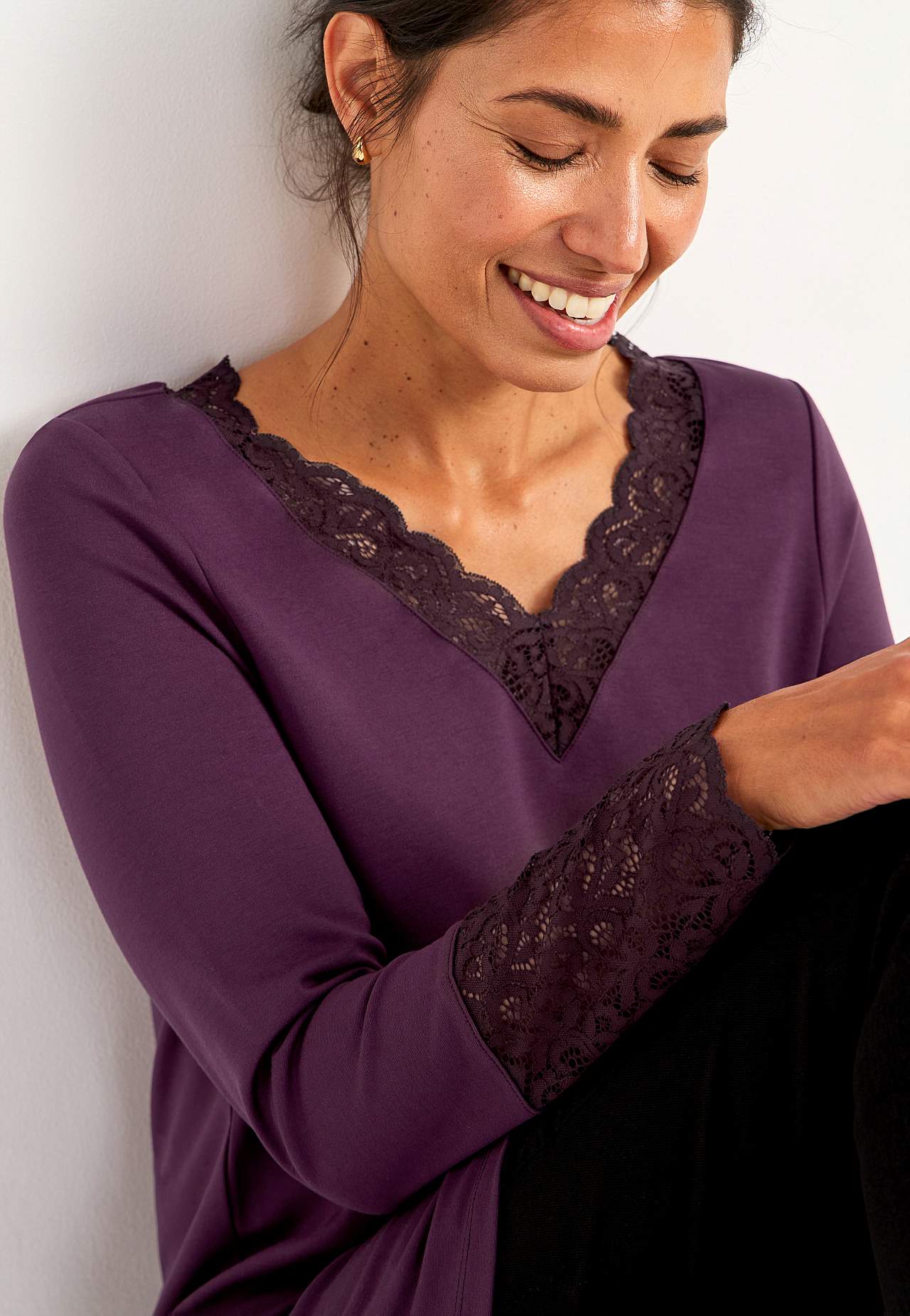Jersey-Tunika mit Spitzendetails