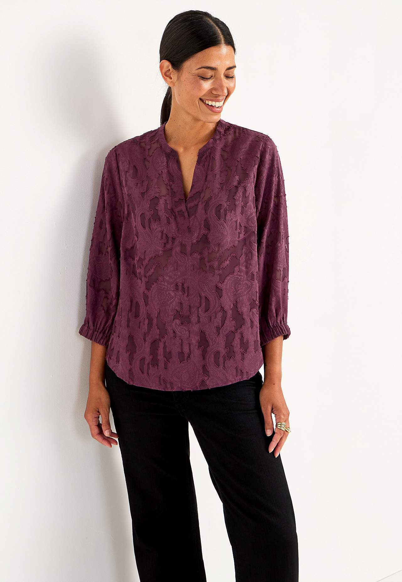 Durchsichtige Bluse mit Jacquard-Gewebe