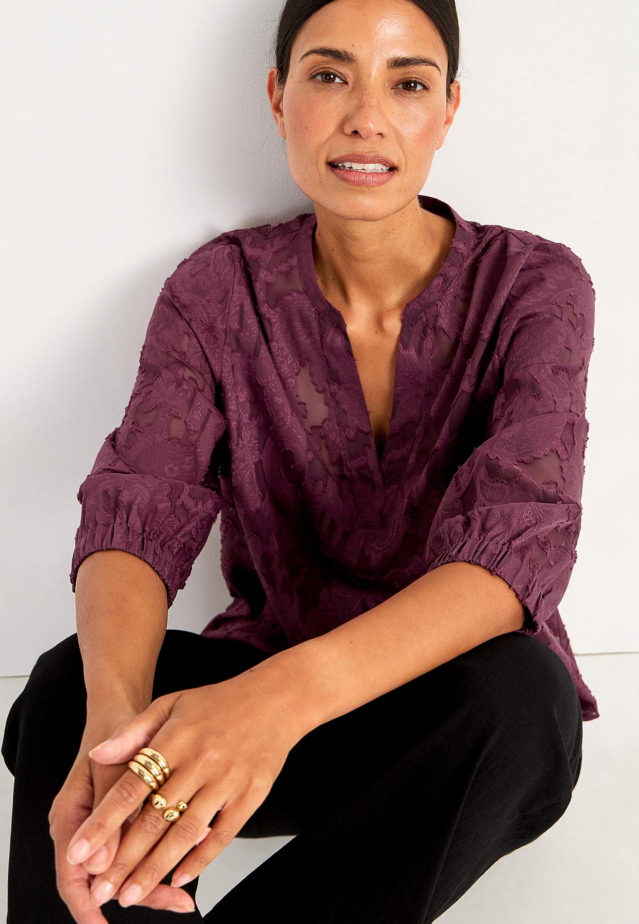 Durchsichtige Bluse mit Jacquard-Gewebe