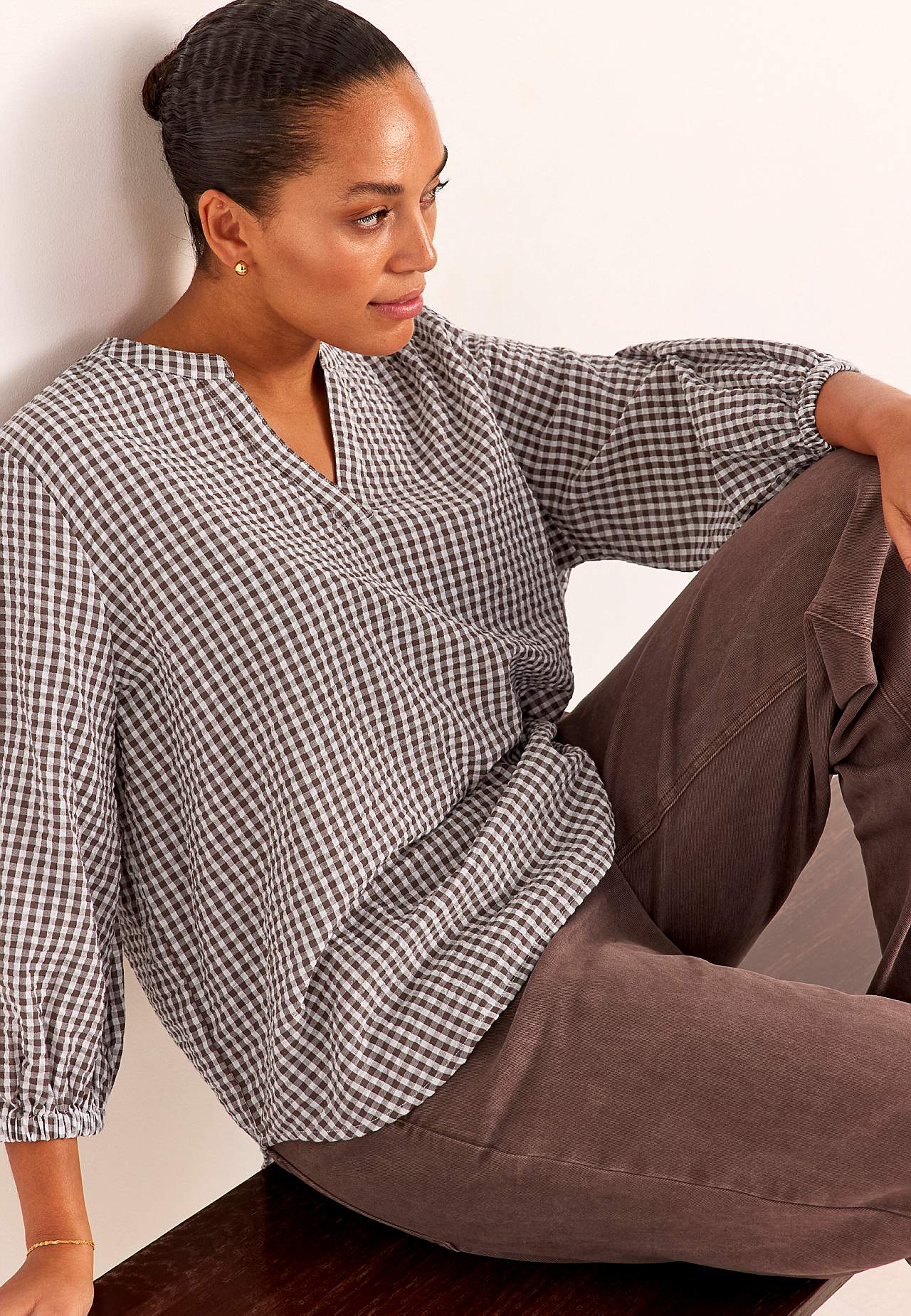 Kleinkarierte Bluse aus Seersucker