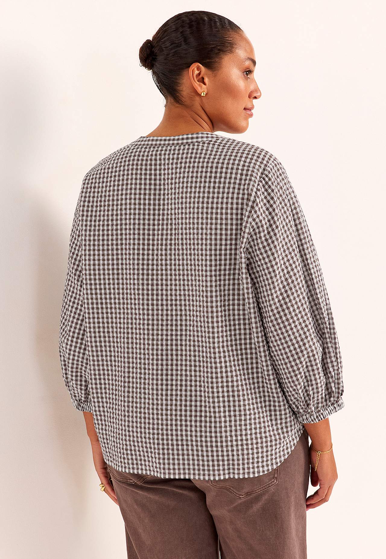 Kleinkarierte Bluse aus Seersucker