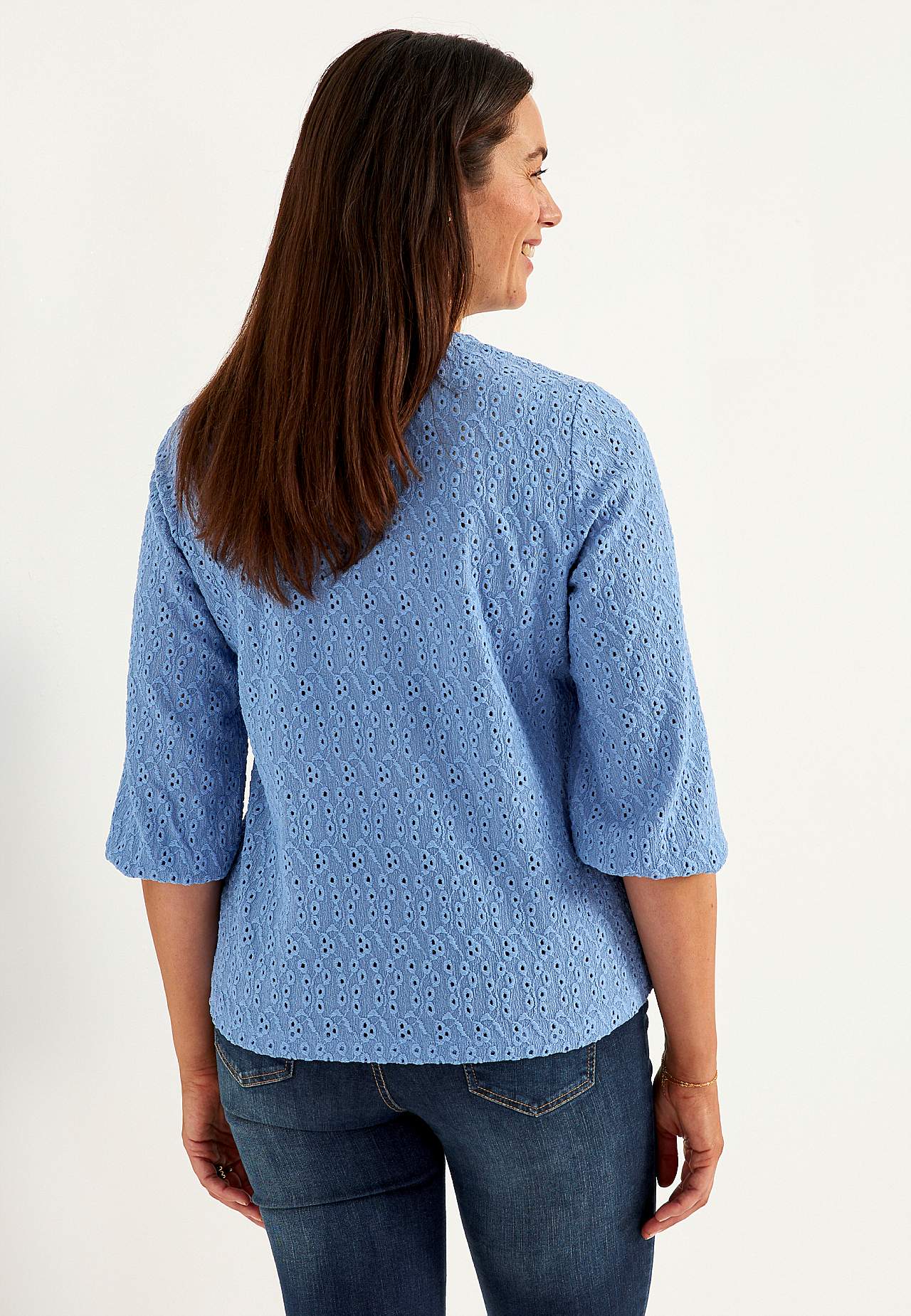 Jersey-Top mit gesticktem Lochmuster