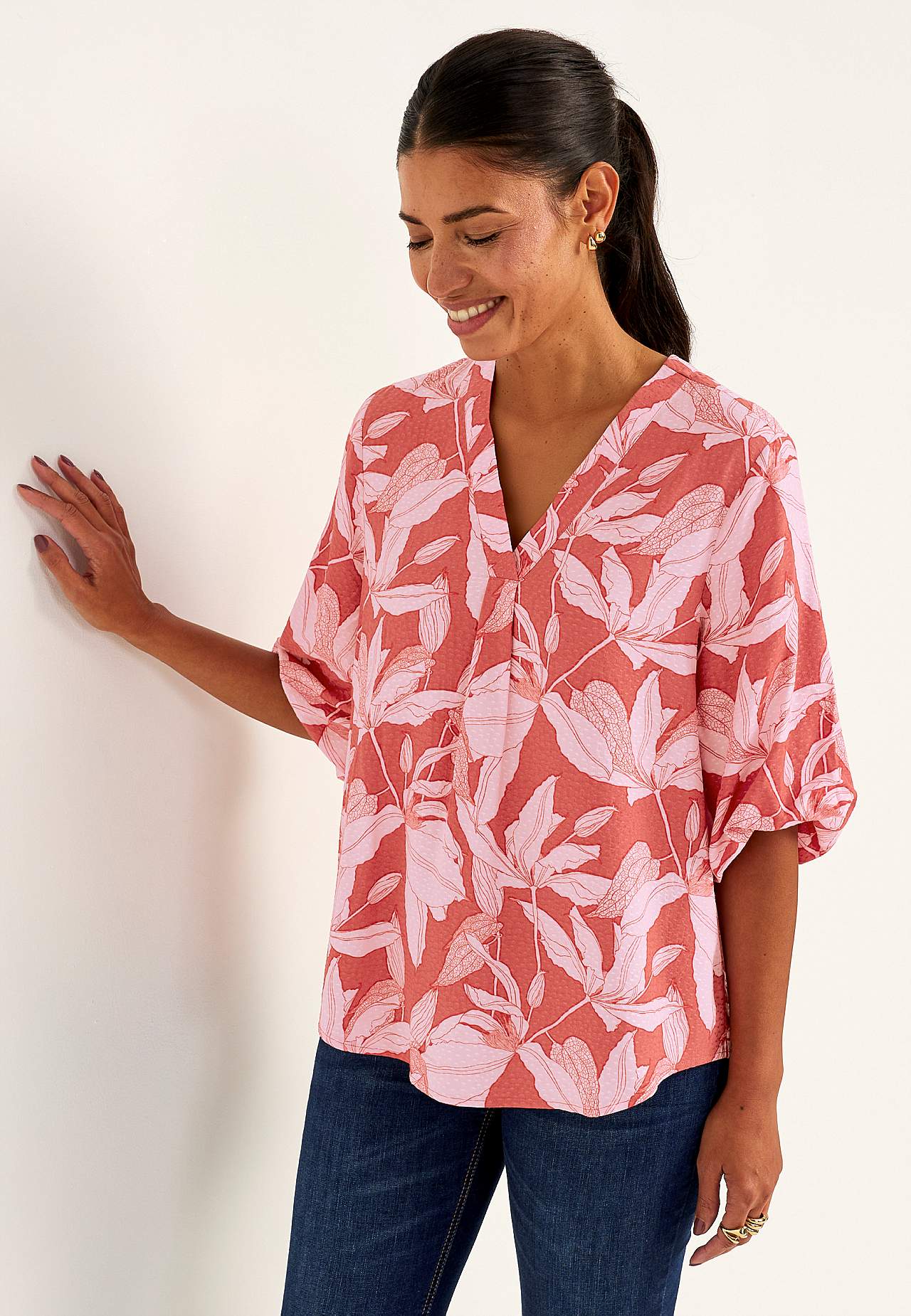 Gewebte Bluse mit Puffärmel