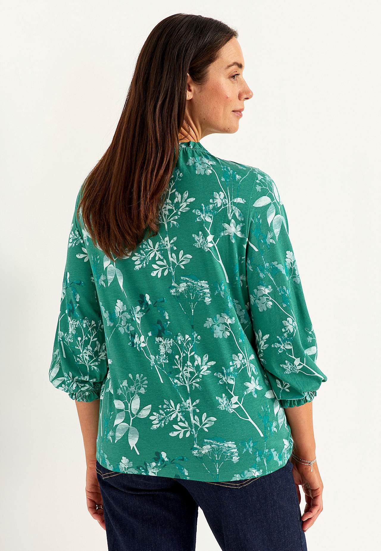 Gemustertes Jersey-Top mit Rüschenkante