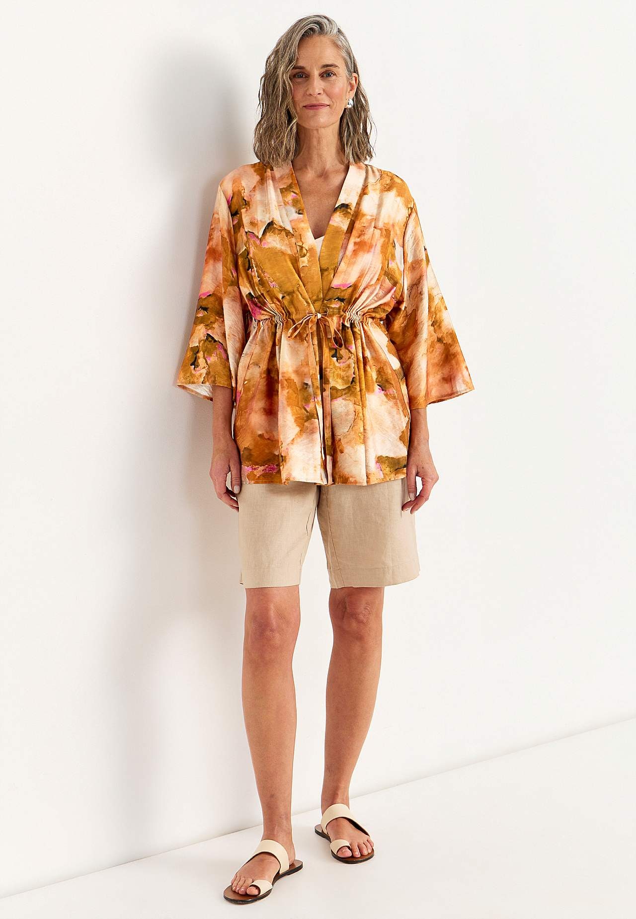 Gemusterte, flexible Kimono-Jacke