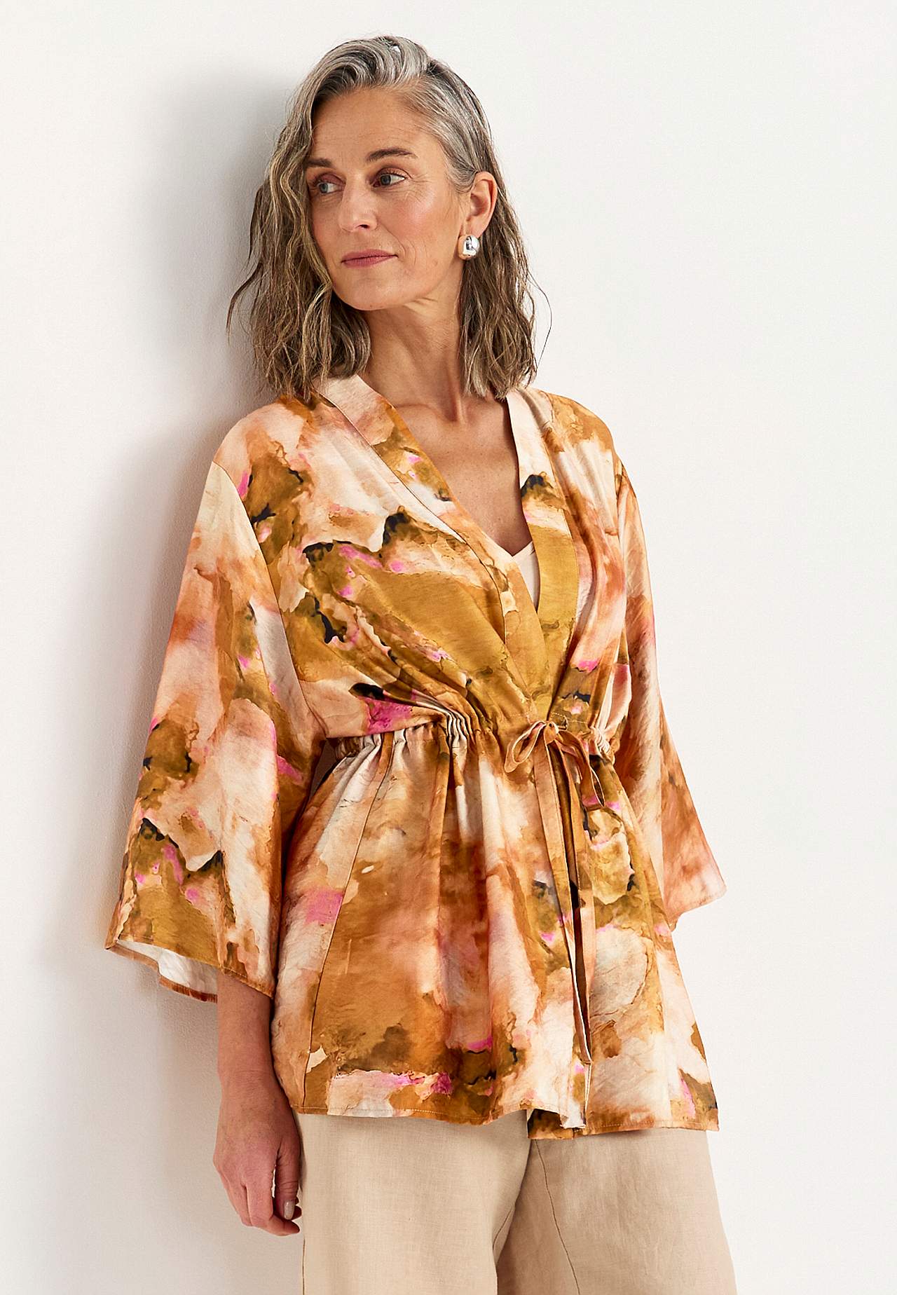 Gemusterte, flexible Kimono-Jacke