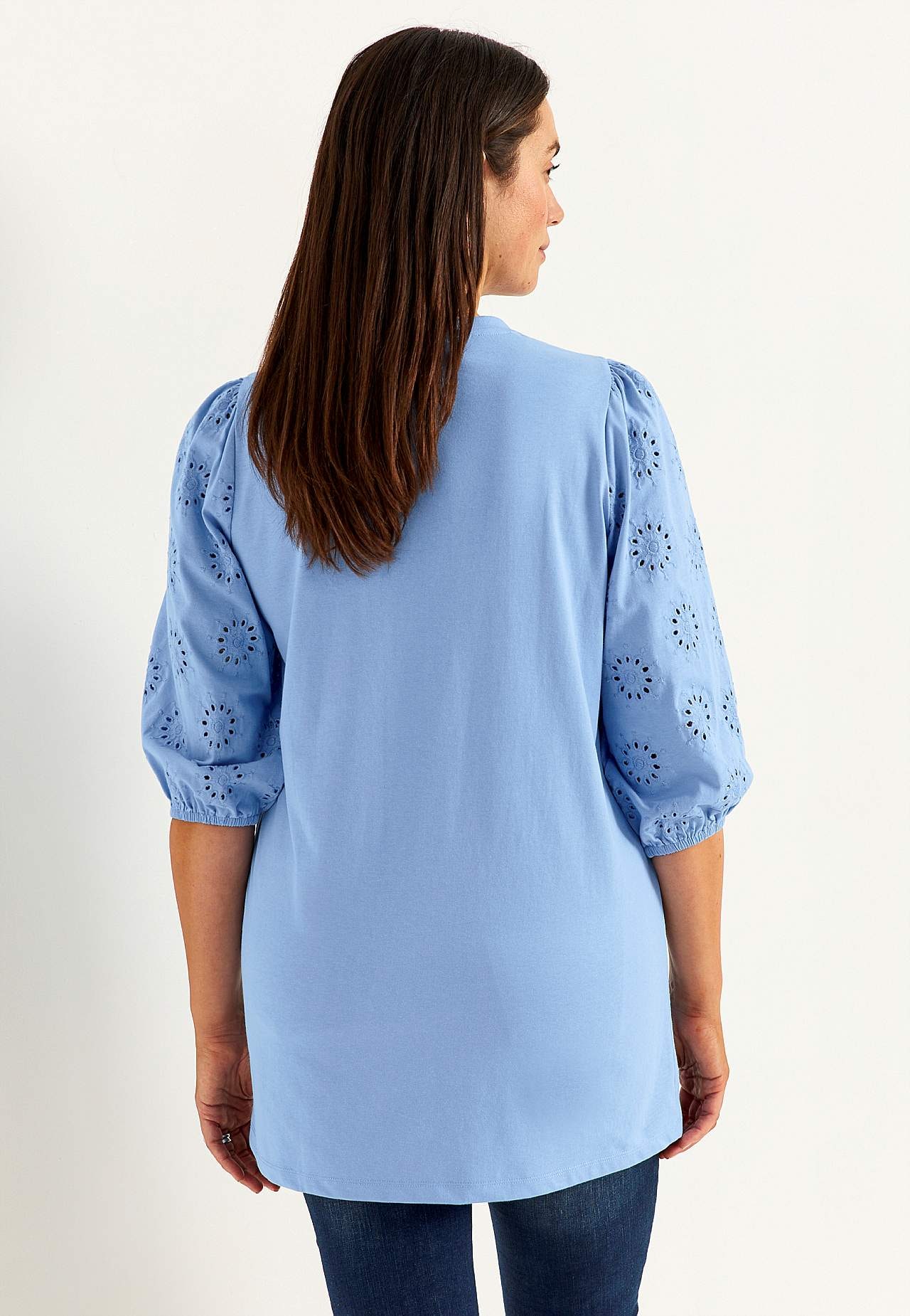 Jersey-Tunika mit gestickten Ärmeln