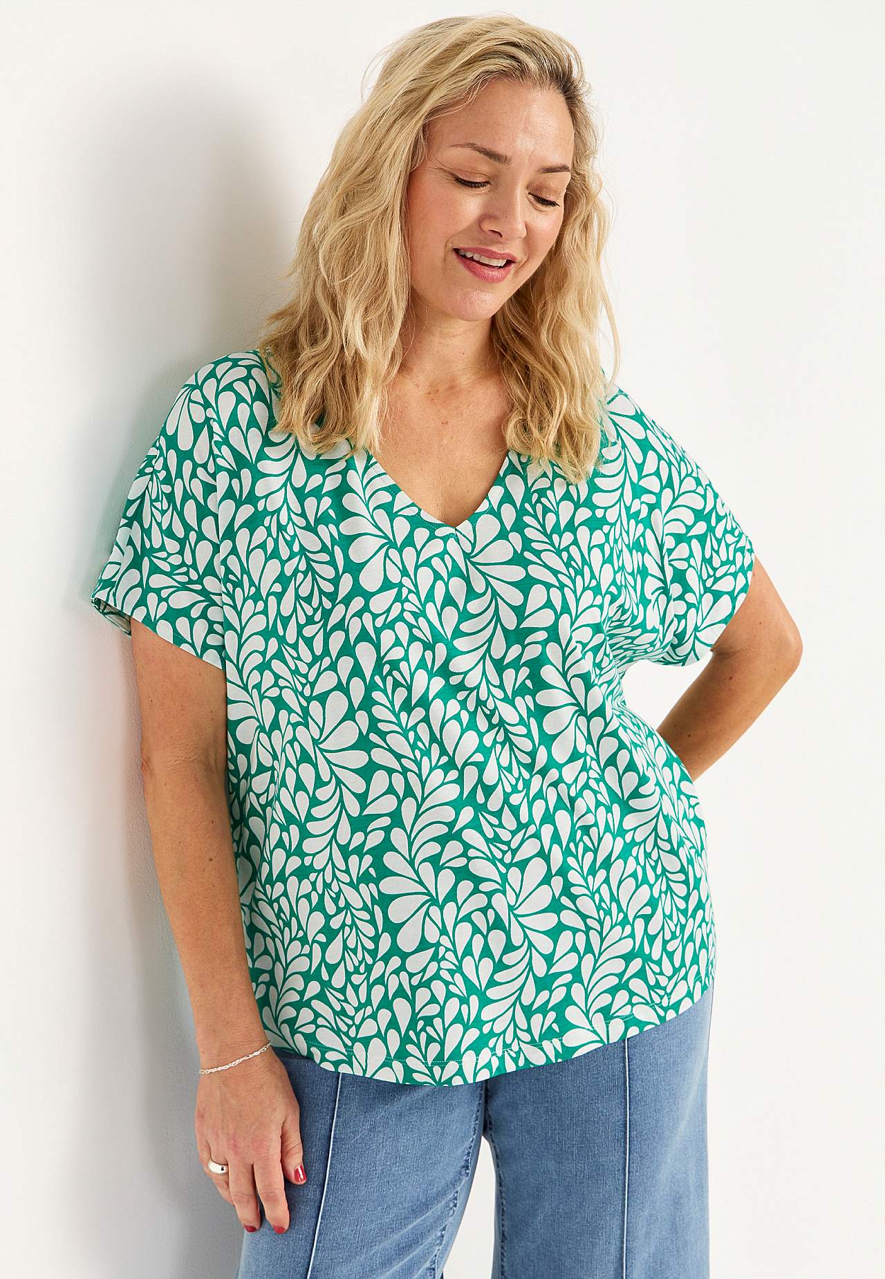 Jersey-Top mit kurzen Ärmeln