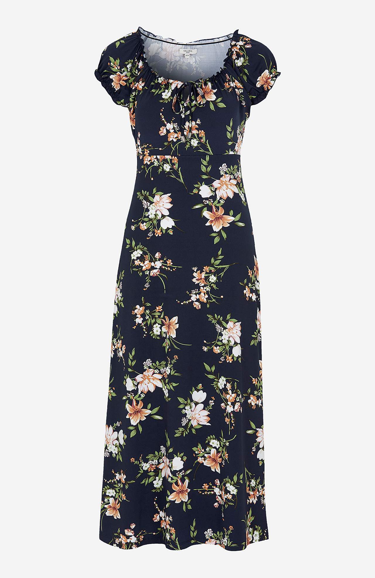 Langes, gemustertes schulterfreies Kleid