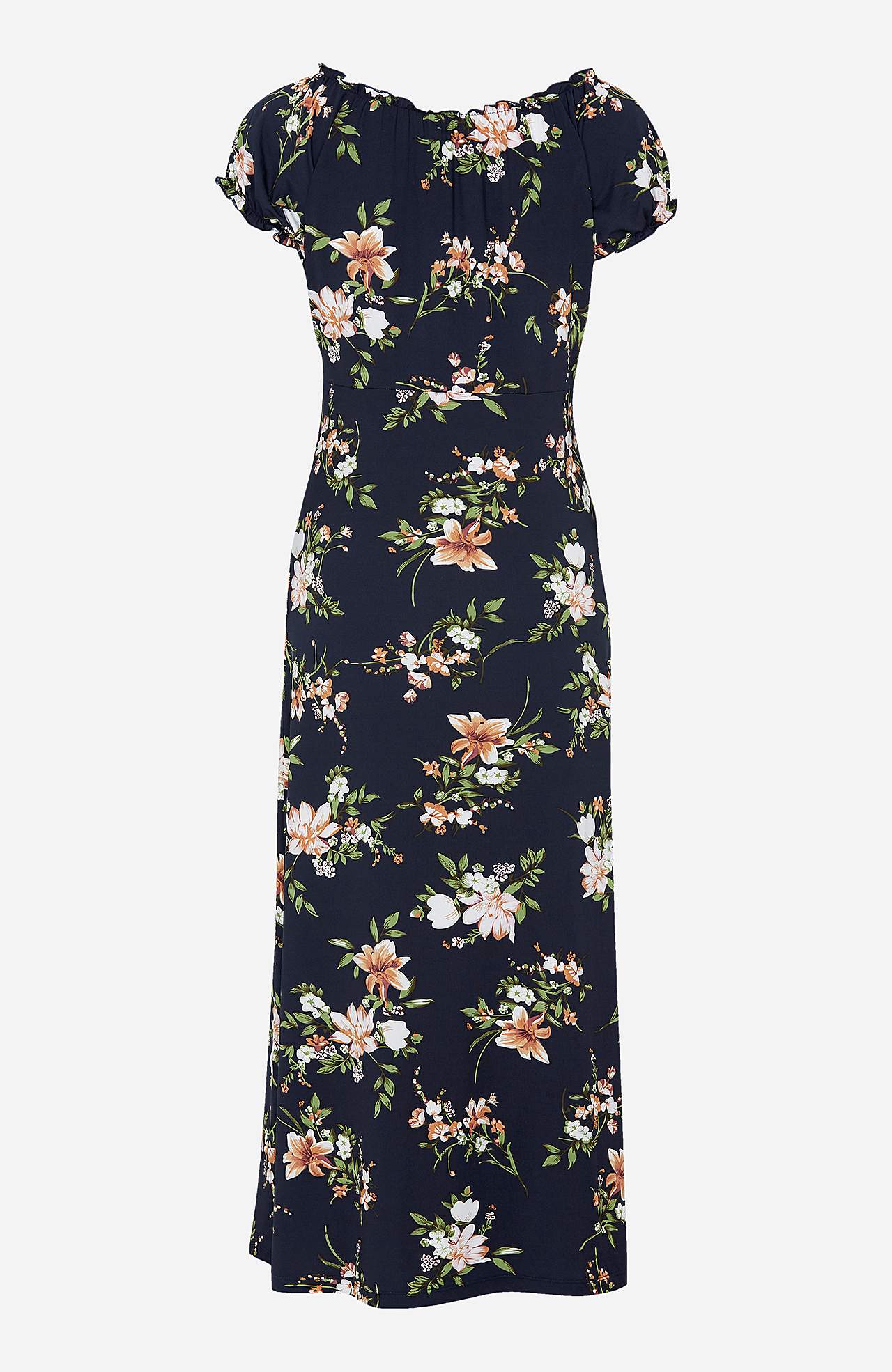 Langes, gemustertes schulterfreies Kleid