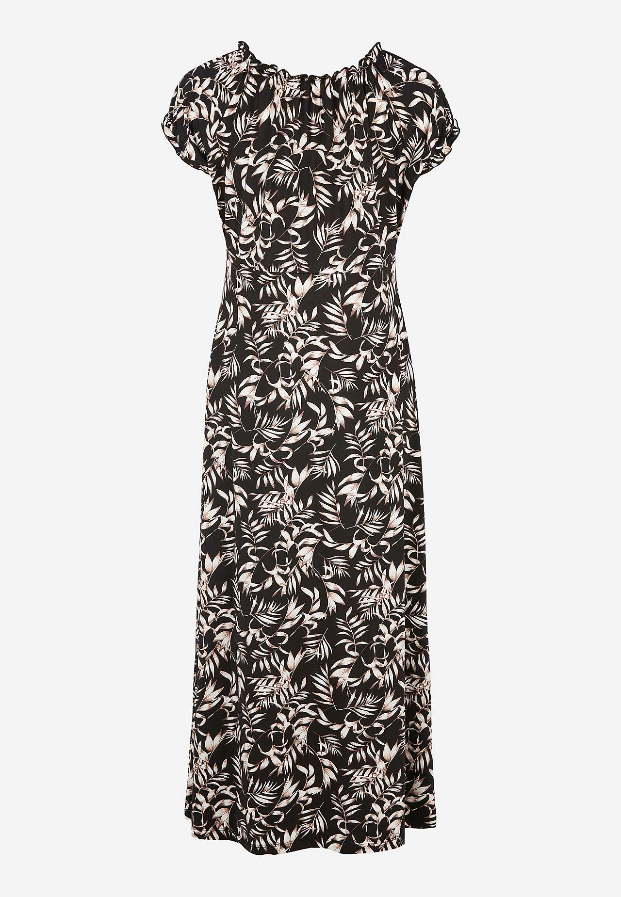 Langes, gemustertes schulterfreies Kleid