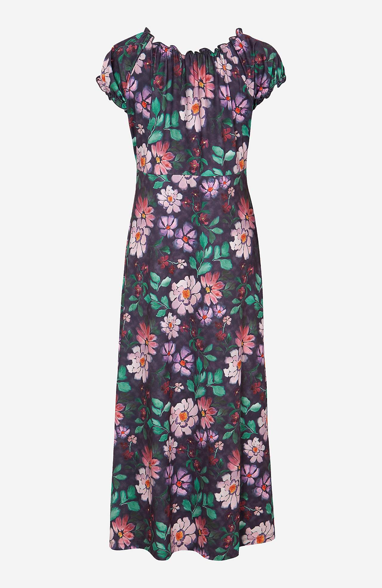 Langes, gemustertes schulterfreies Kleid