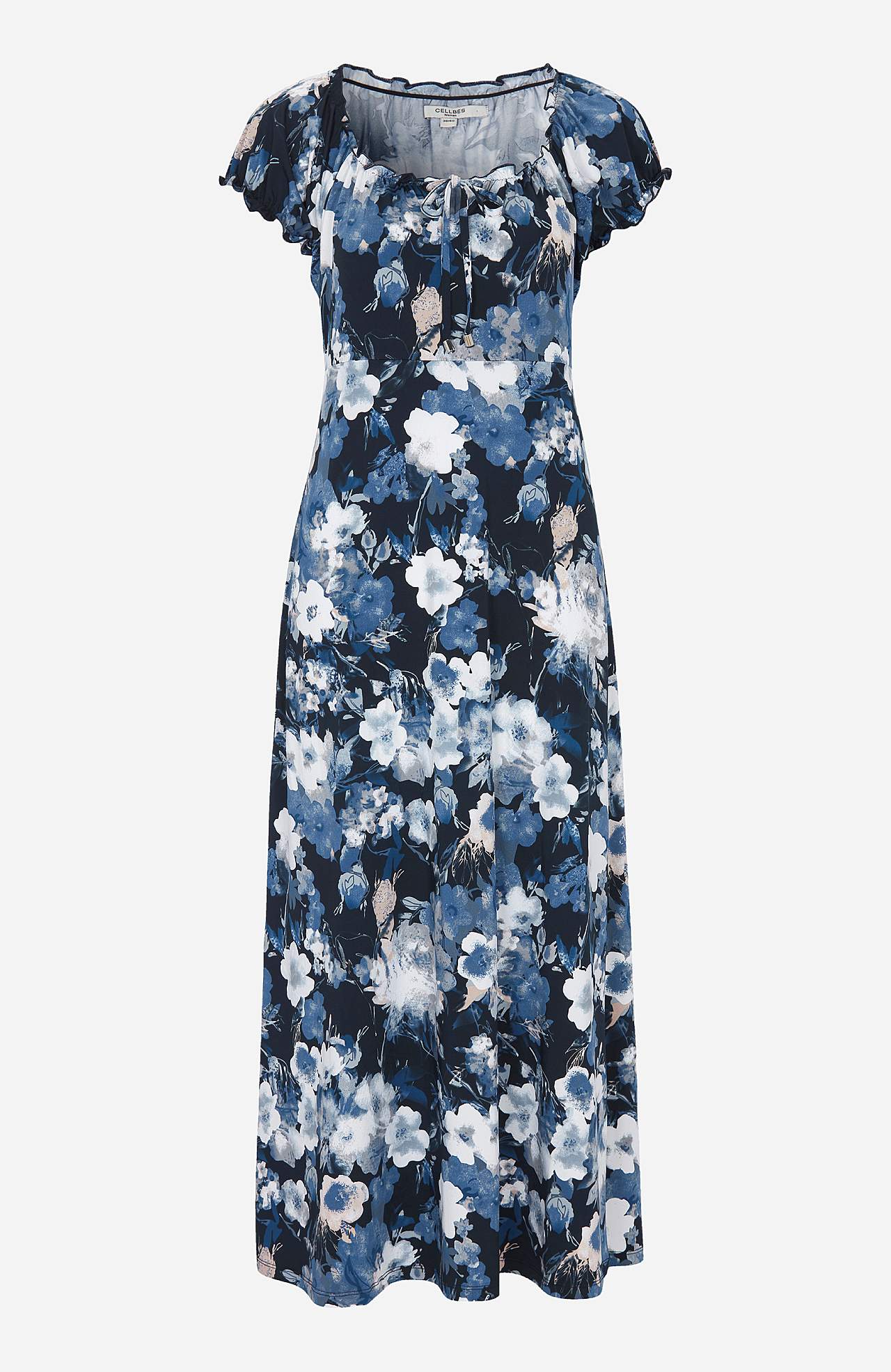 Langes, gemustertes schulterfreies Kleid