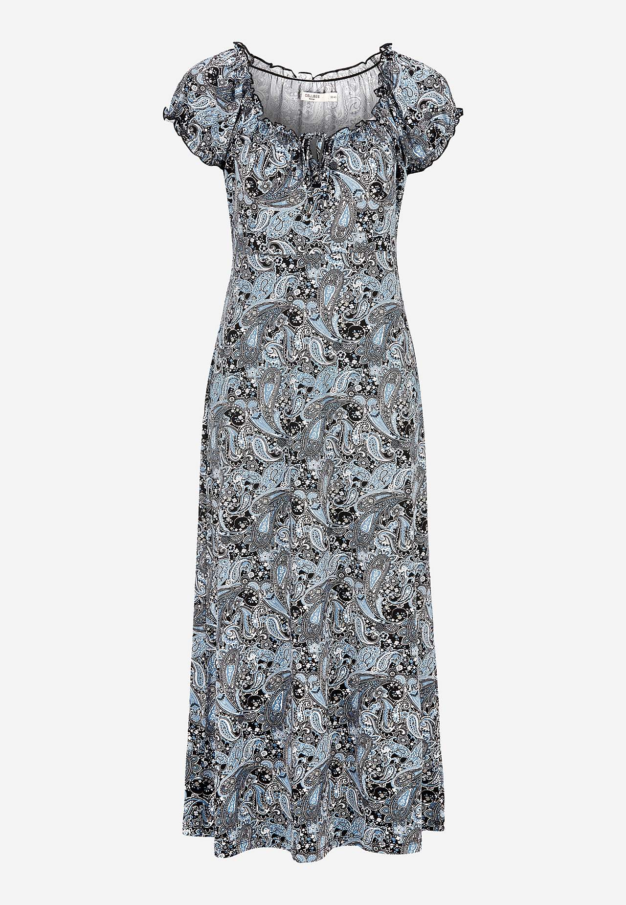 Langes, gemustertes schulterfreies Kleid