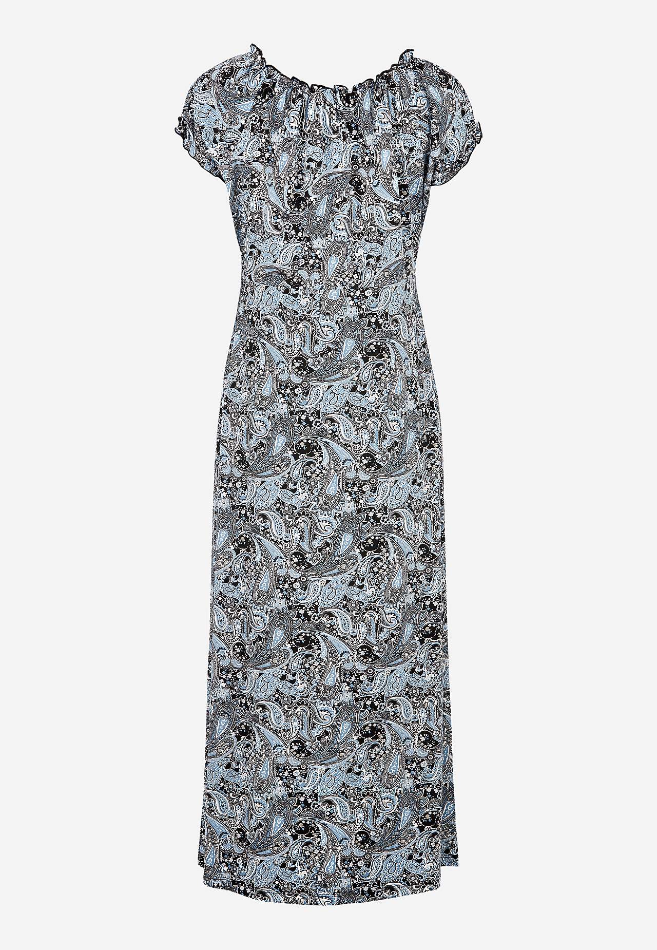 Langes, gemustertes schulterfreies Kleid