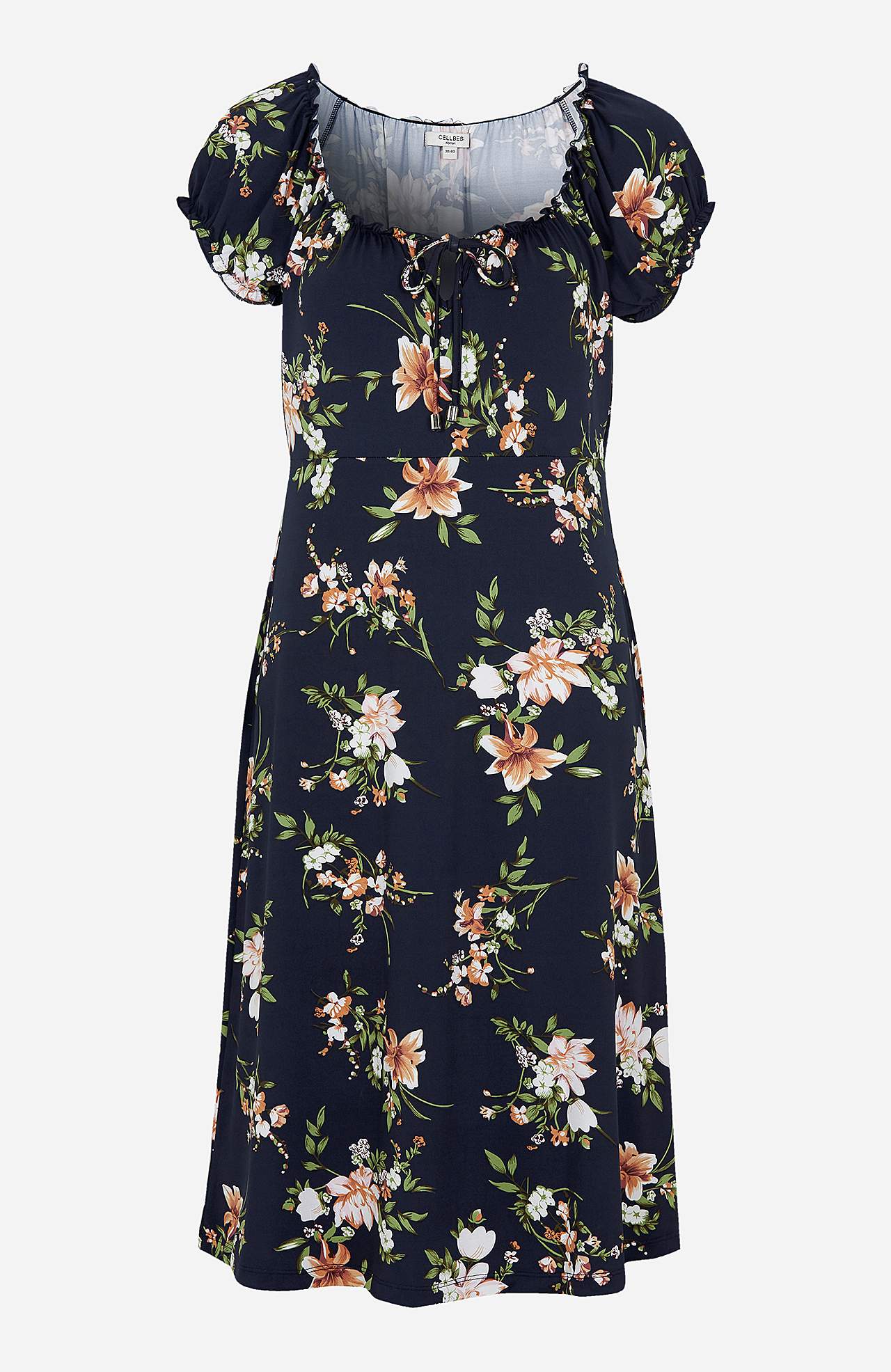 Gemustertes schulterfreies Kleid