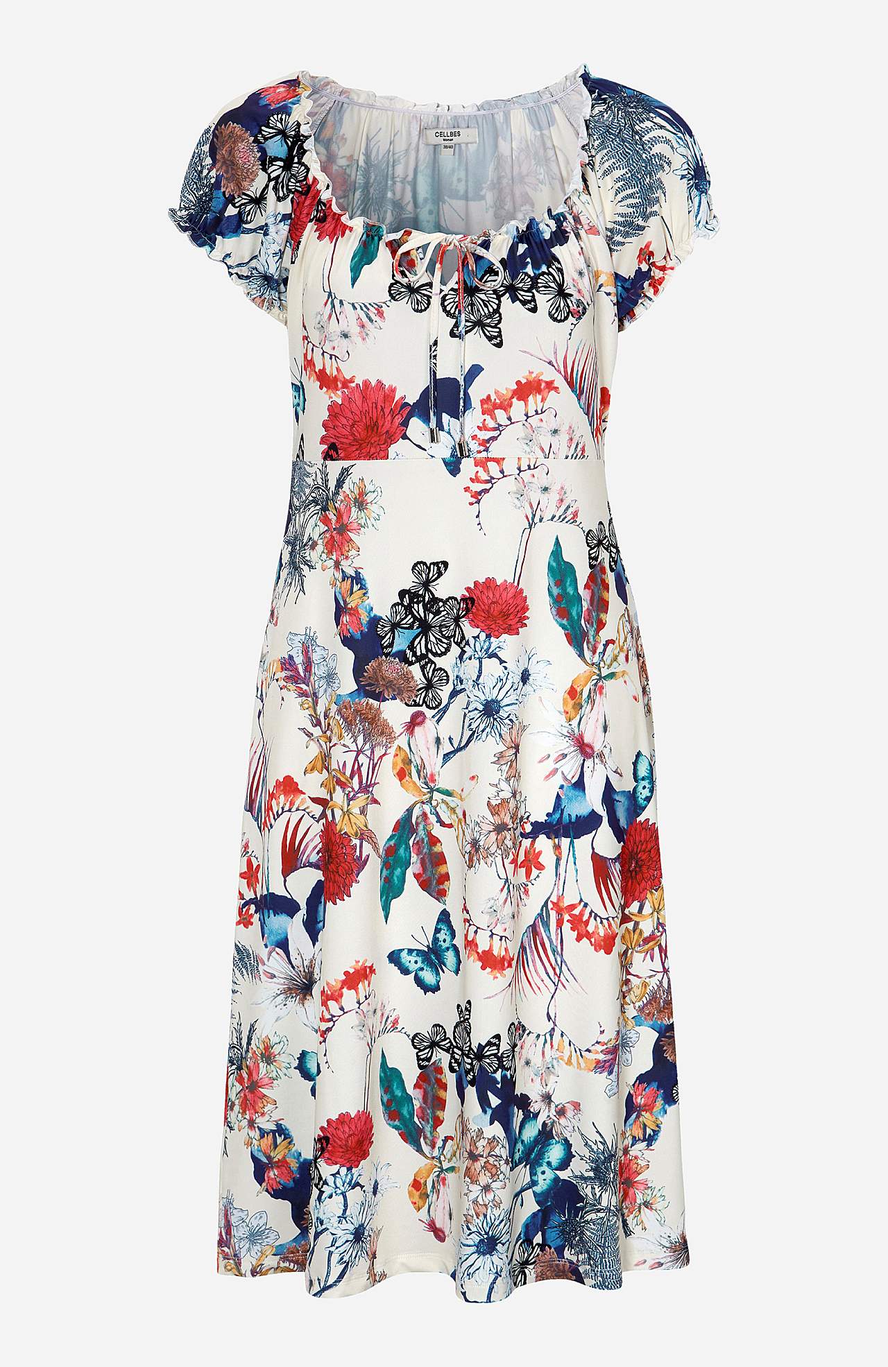Gemustertes schulterfreies Kleid