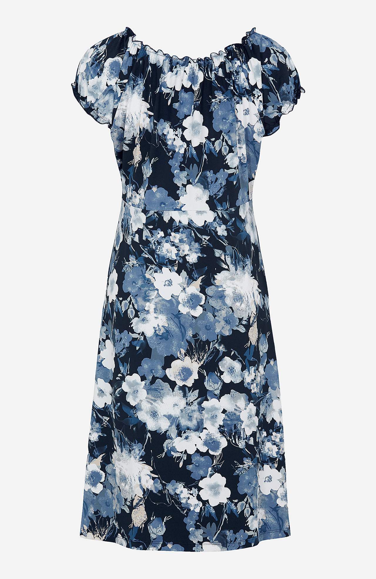 Gemustertes schulterfreies Kleid