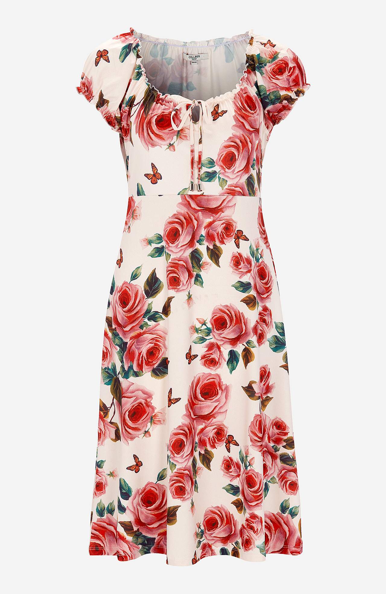Gemustertes schulterfreies Kleid
