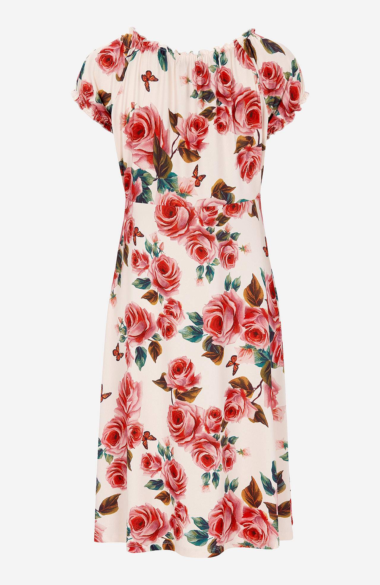 Gemustertes schulterfreies Kleid