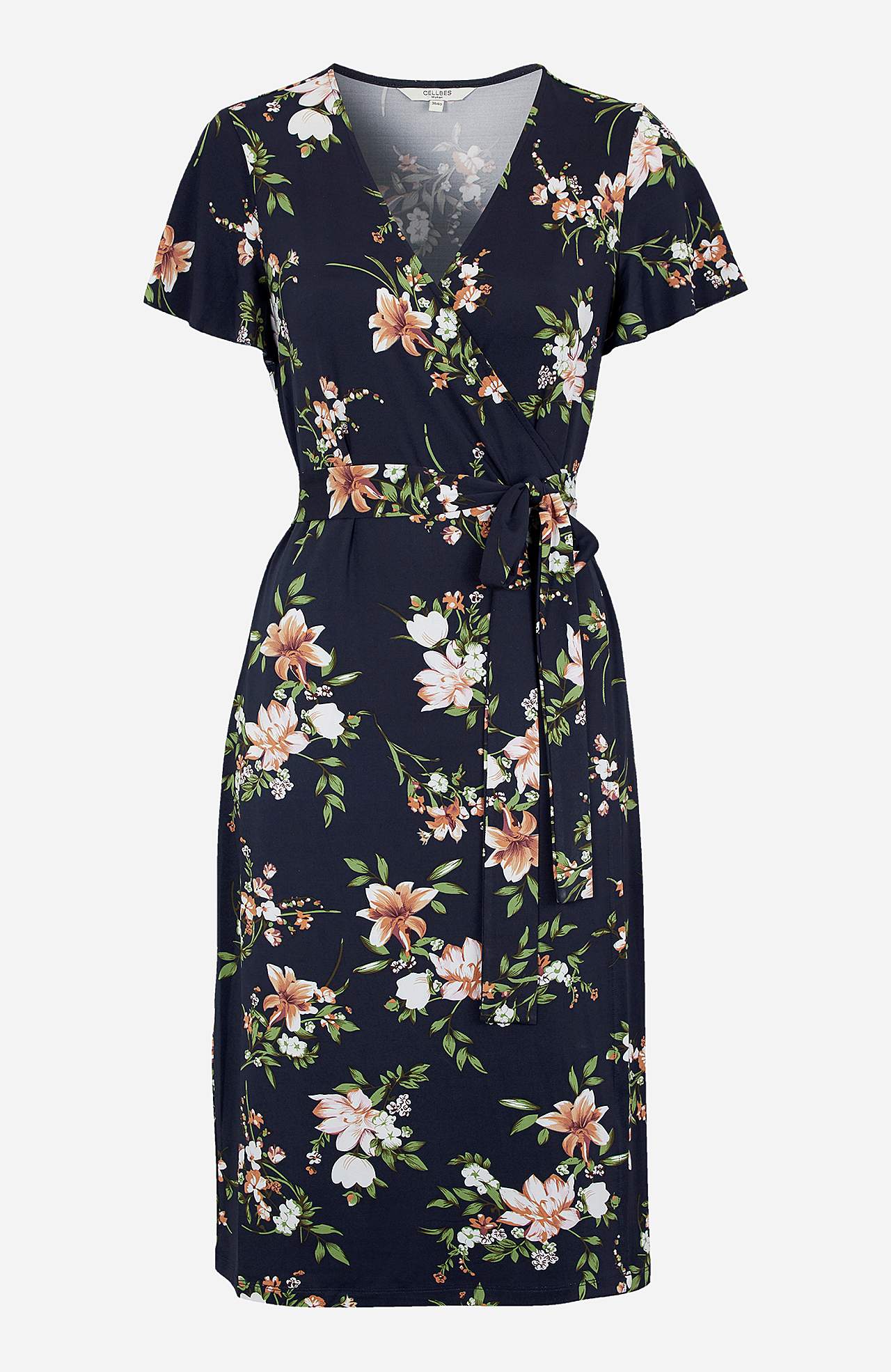Gemustertes Front-Wickelkleid aus Jersey
