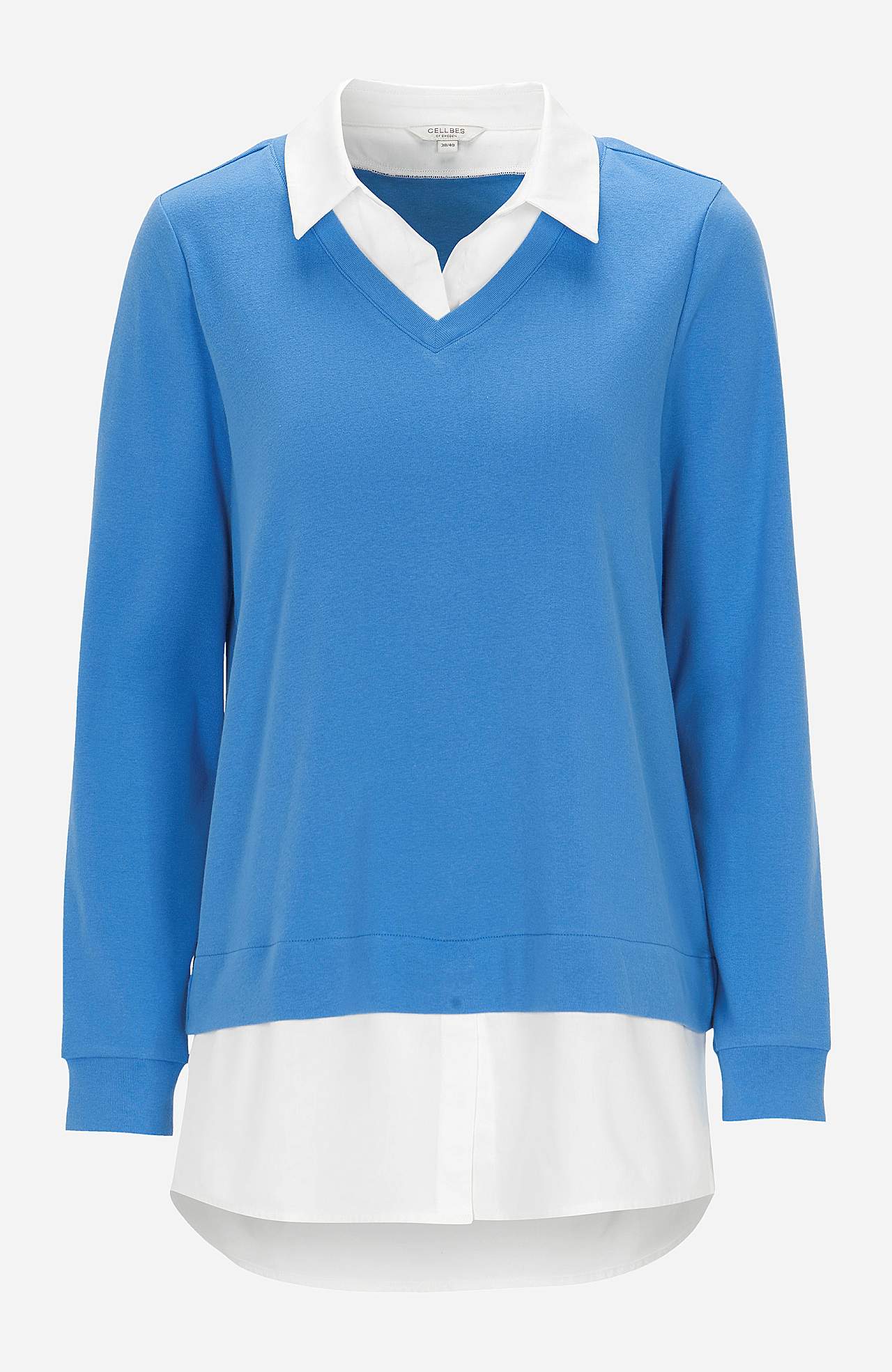 Jersey-Top mit genähtem Hemdkragen