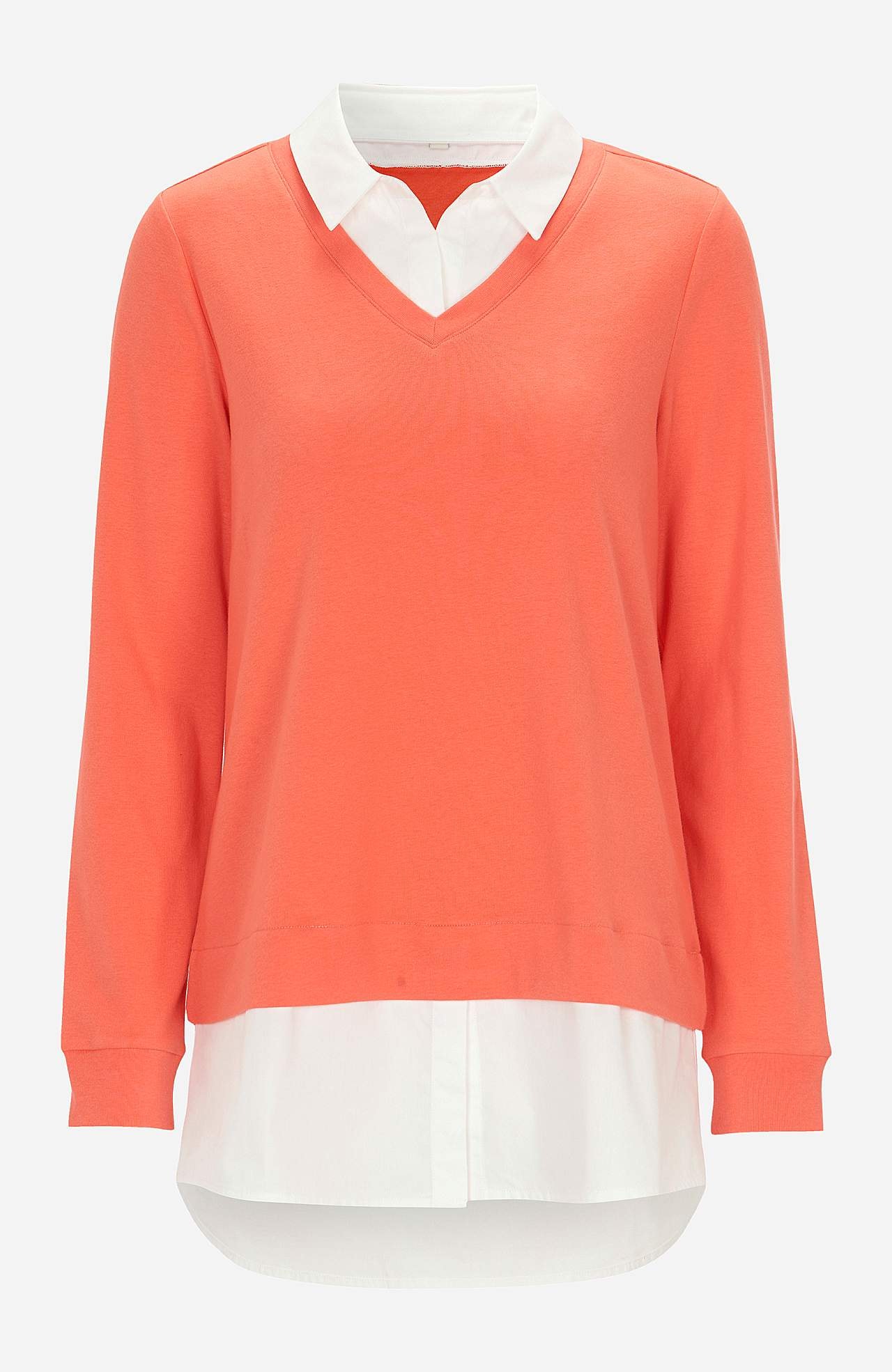 Jersey-Top mit genähtem Hemdkragen