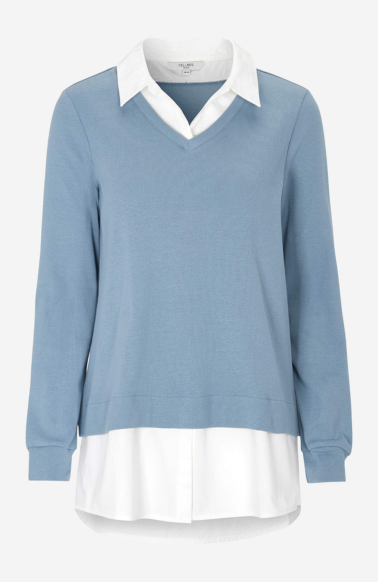 Jersey-Top mit genähtem Hemdkragen