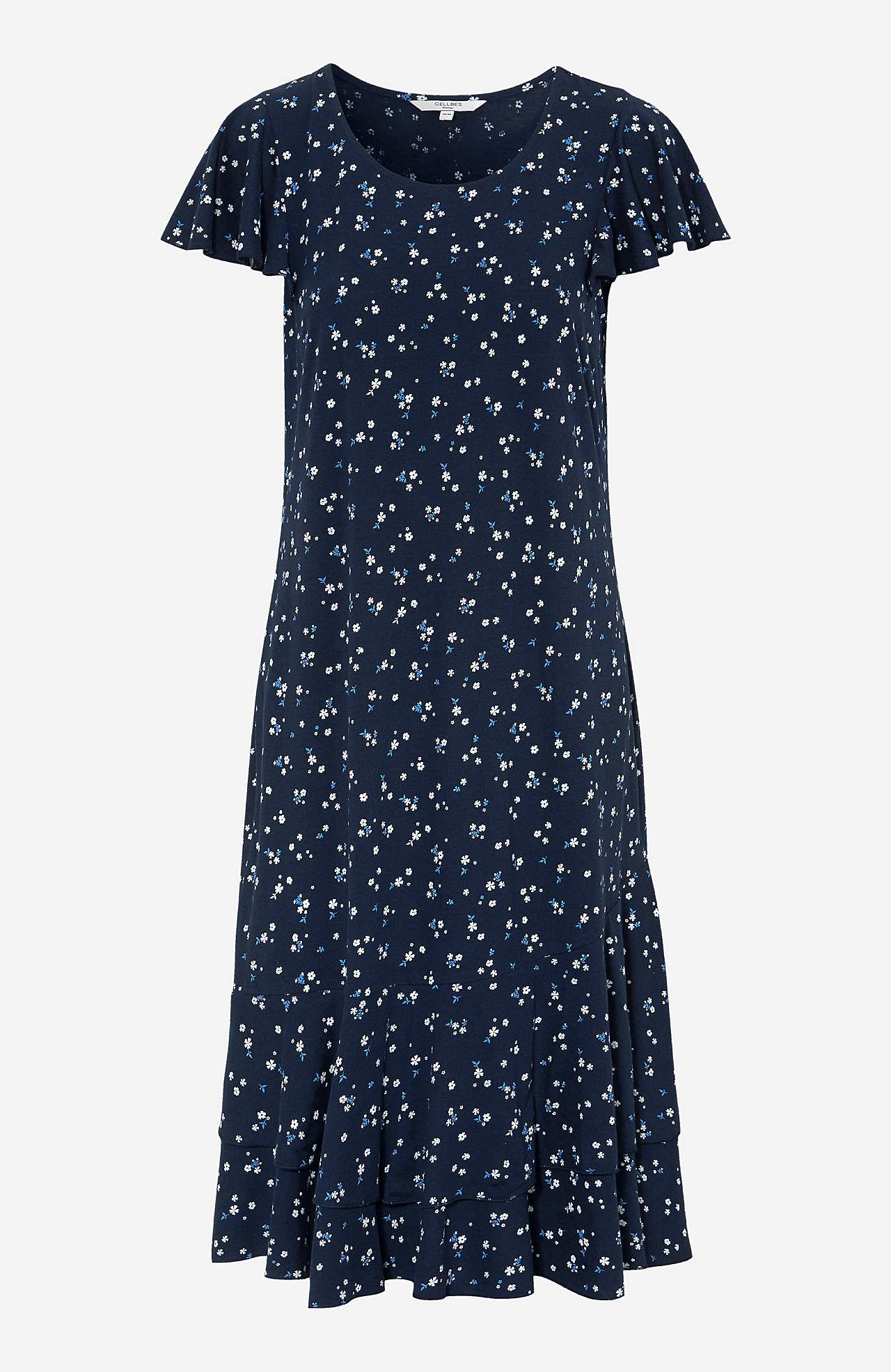 Gemustertes Jerseykleid mit Rüschenröcken Elin