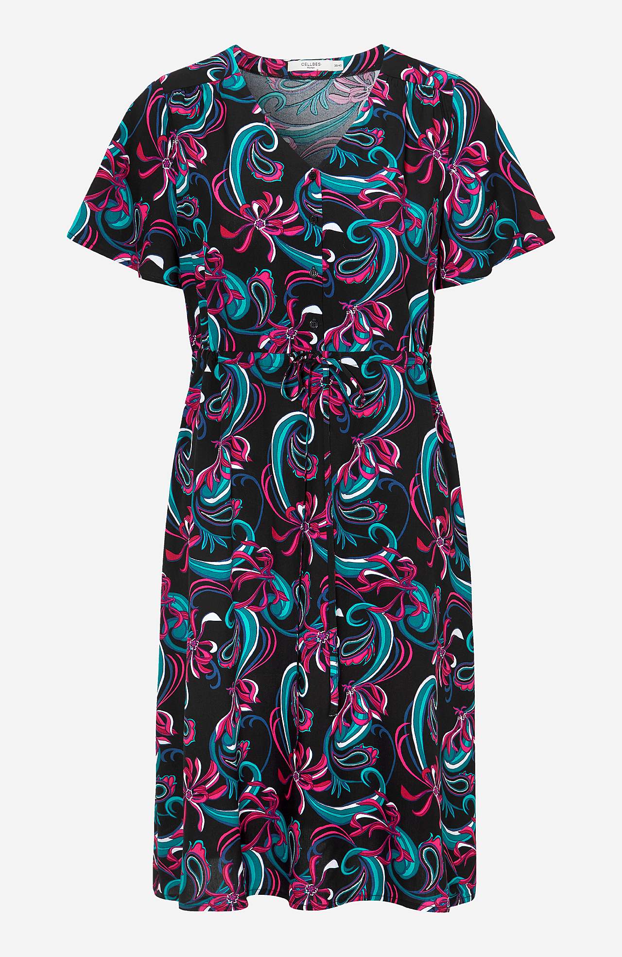 Gemustertes Viskosekleid mit kurzen Ärmeln Jennifer