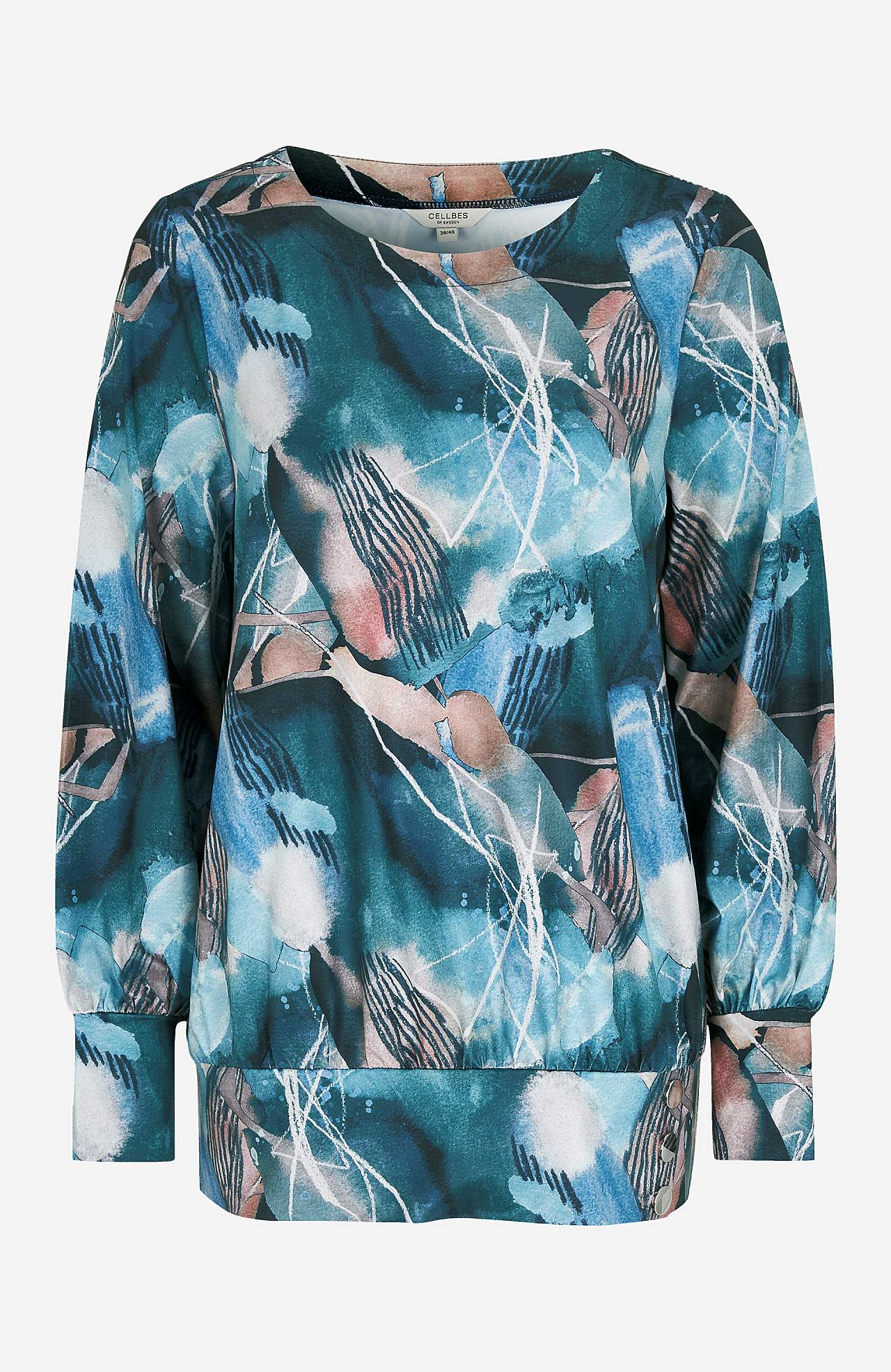 Gemustertes Jersey-Top mit Knopfdekoration