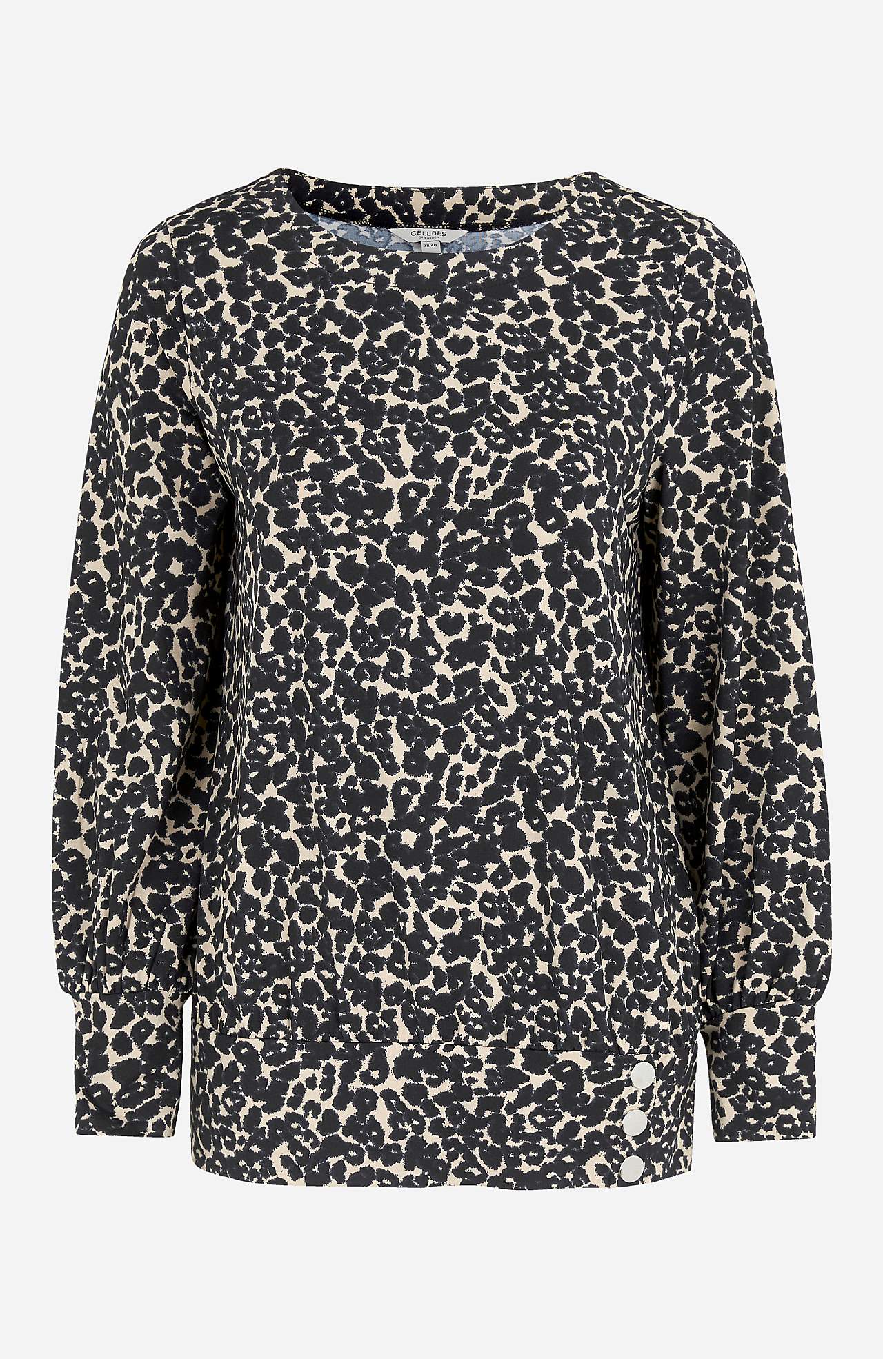 Gemustertes Jersey-Top mit Knopfdekoration