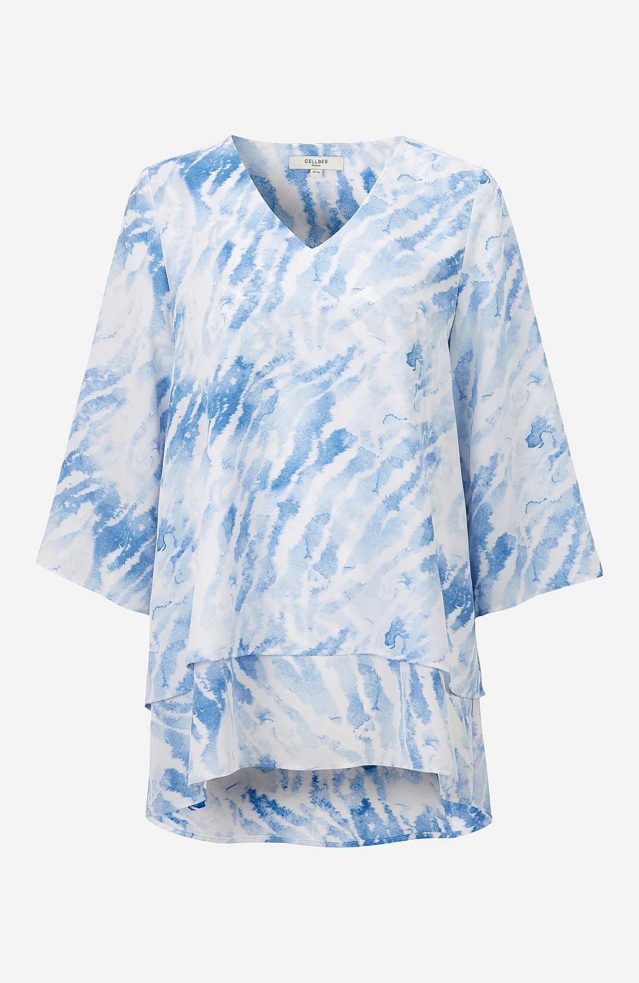 Tunika mit Trompetenärmel und einem V-Ausschnitt