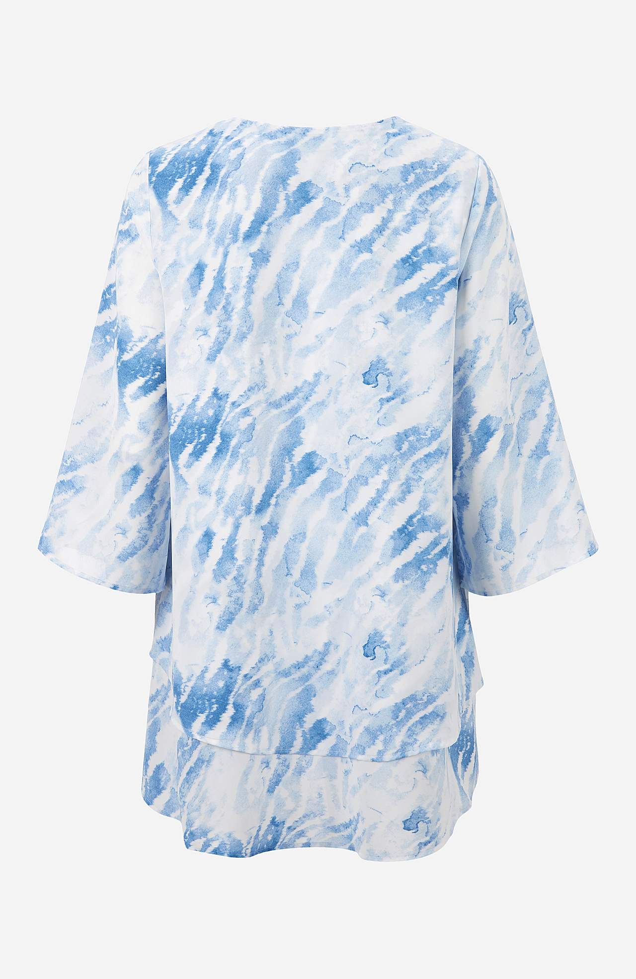 Tunika mit Trompetenärmel und einem V-Ausschnitt
