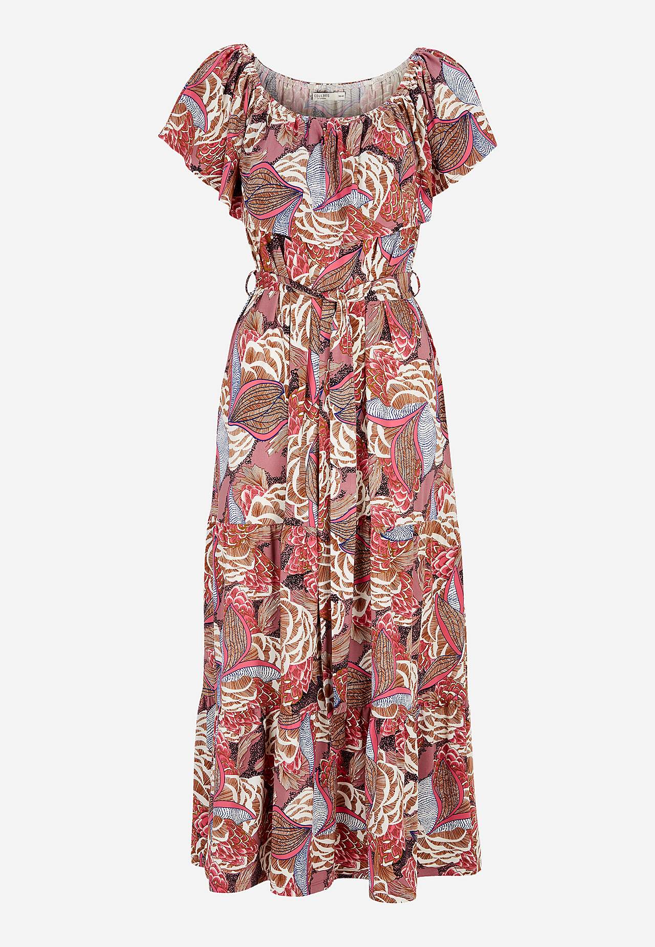 Gemustertes schulterfreies Kleid