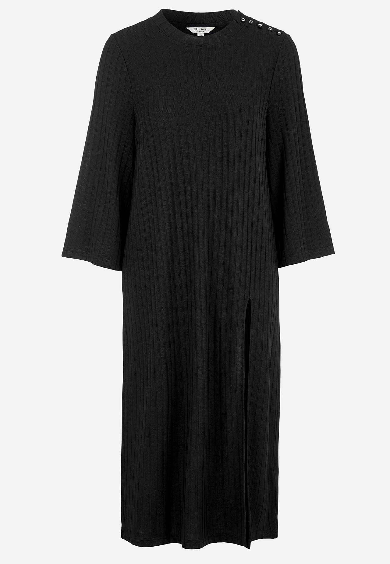 Geripptes Jerseykleid mit hohem Schlitz