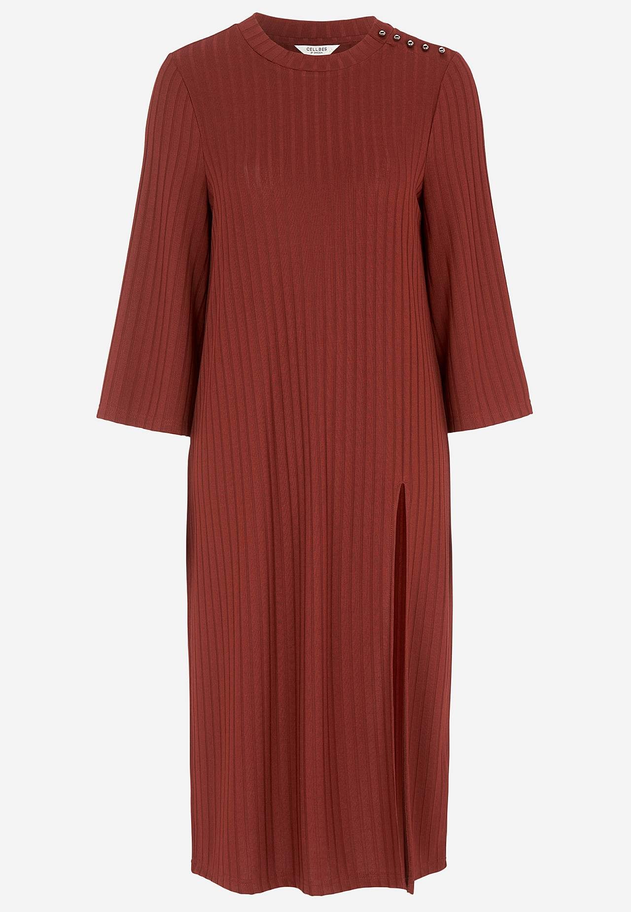 Geripptes Jerseykleid mit hohem Schlitz