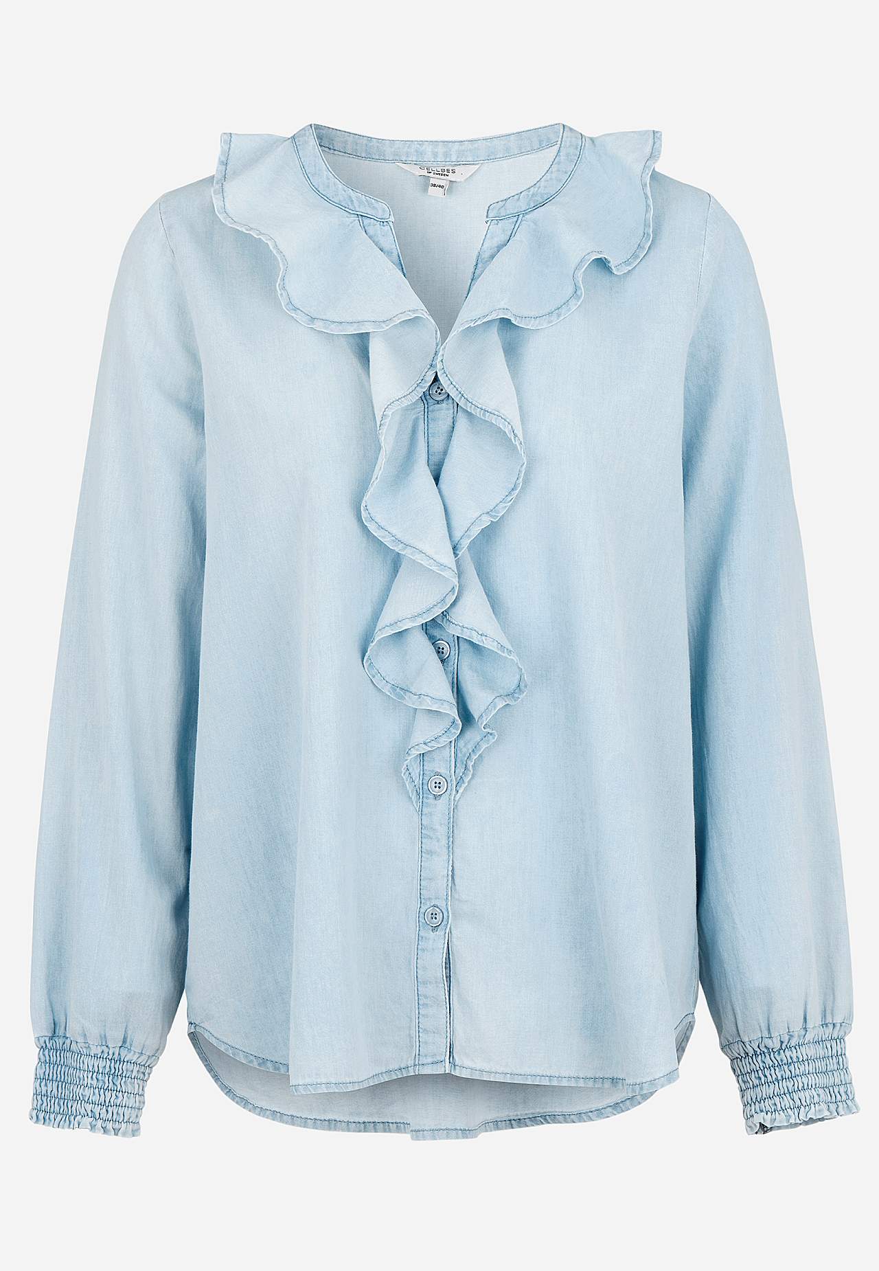 Bluse mit Rüschen aus Denim