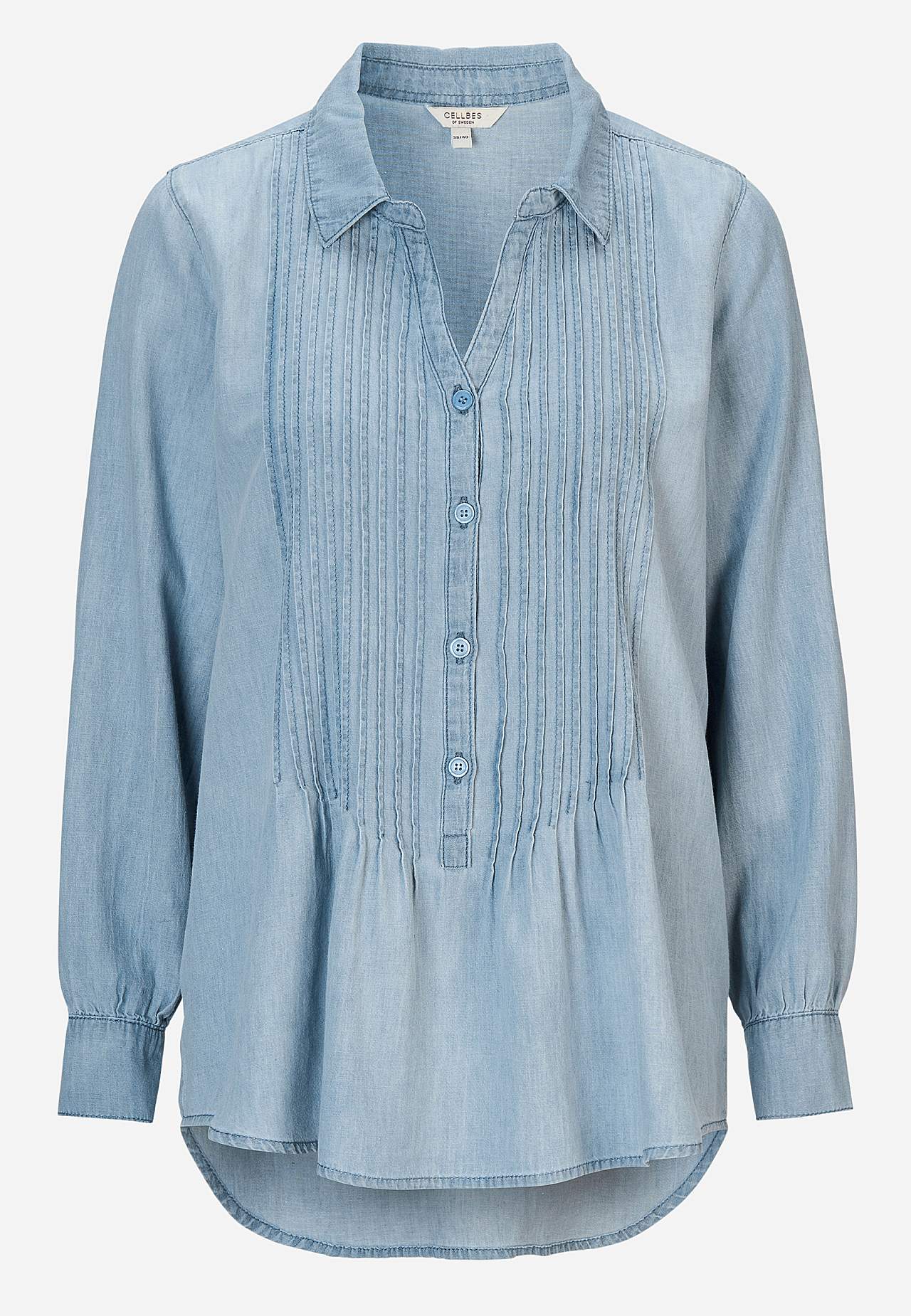 Jeansbluse mit genähten Falten