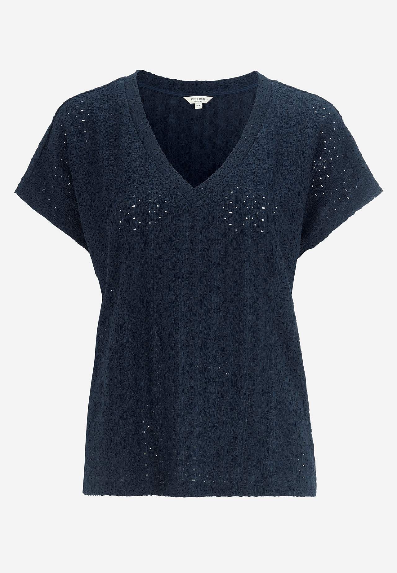 Jersey-Top mit Lochstickerei