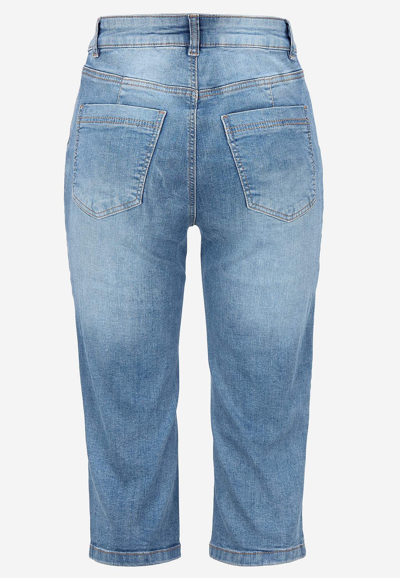 Elastische Cropped Jeans mit genähter Knitterfalte