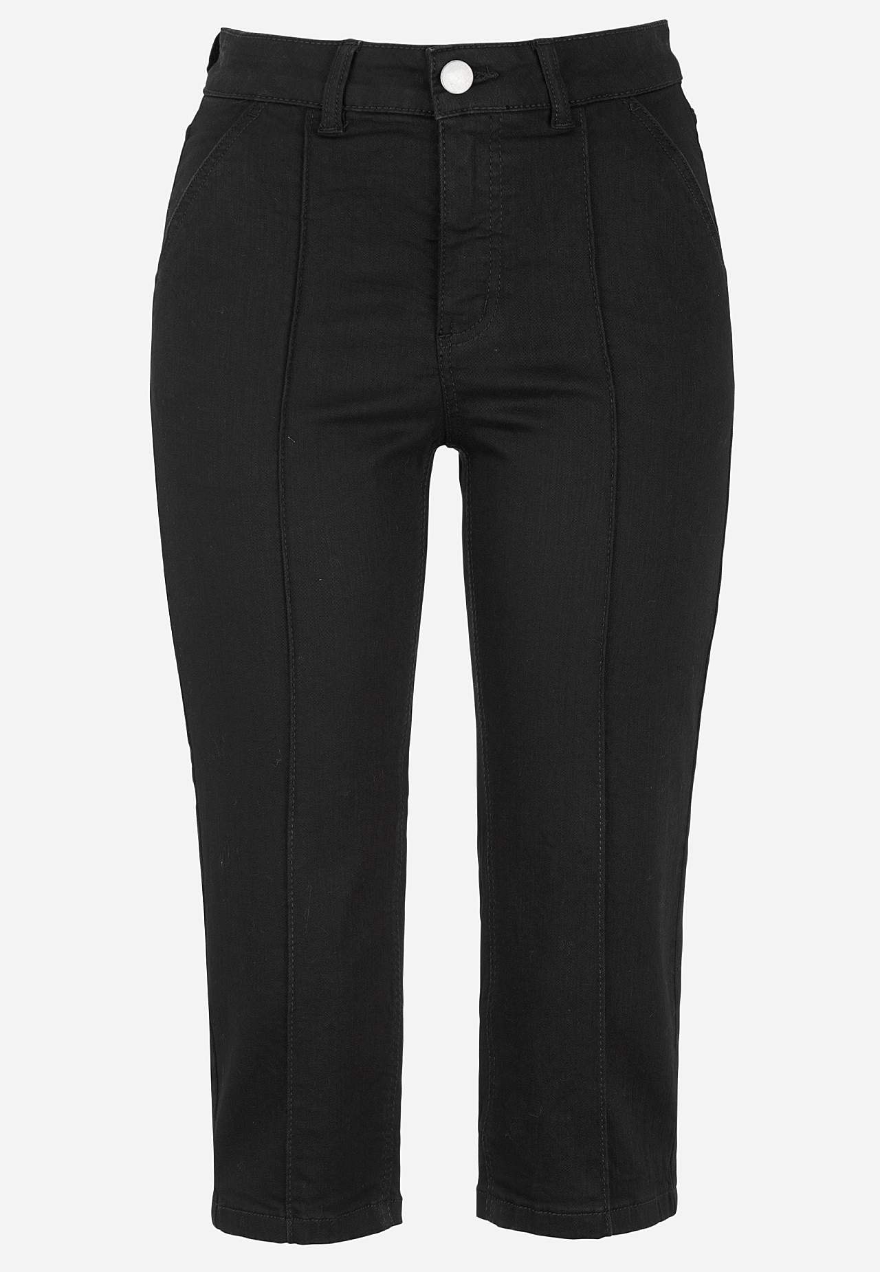 Elastische Cropped Jeans mit genähter Knitterfalte
