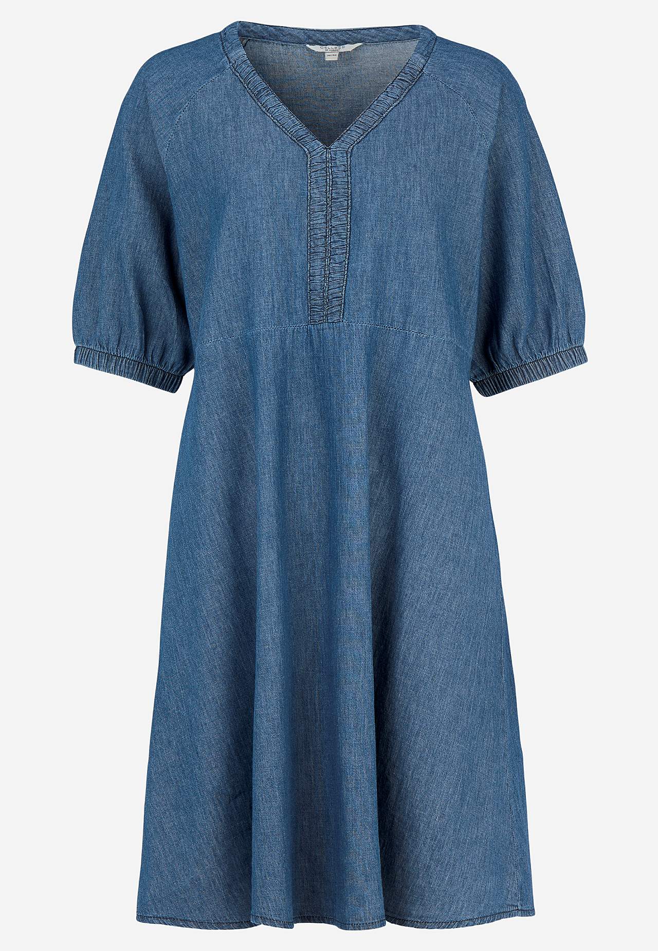 Kurzes Jeanskleid mit Puffärmeln