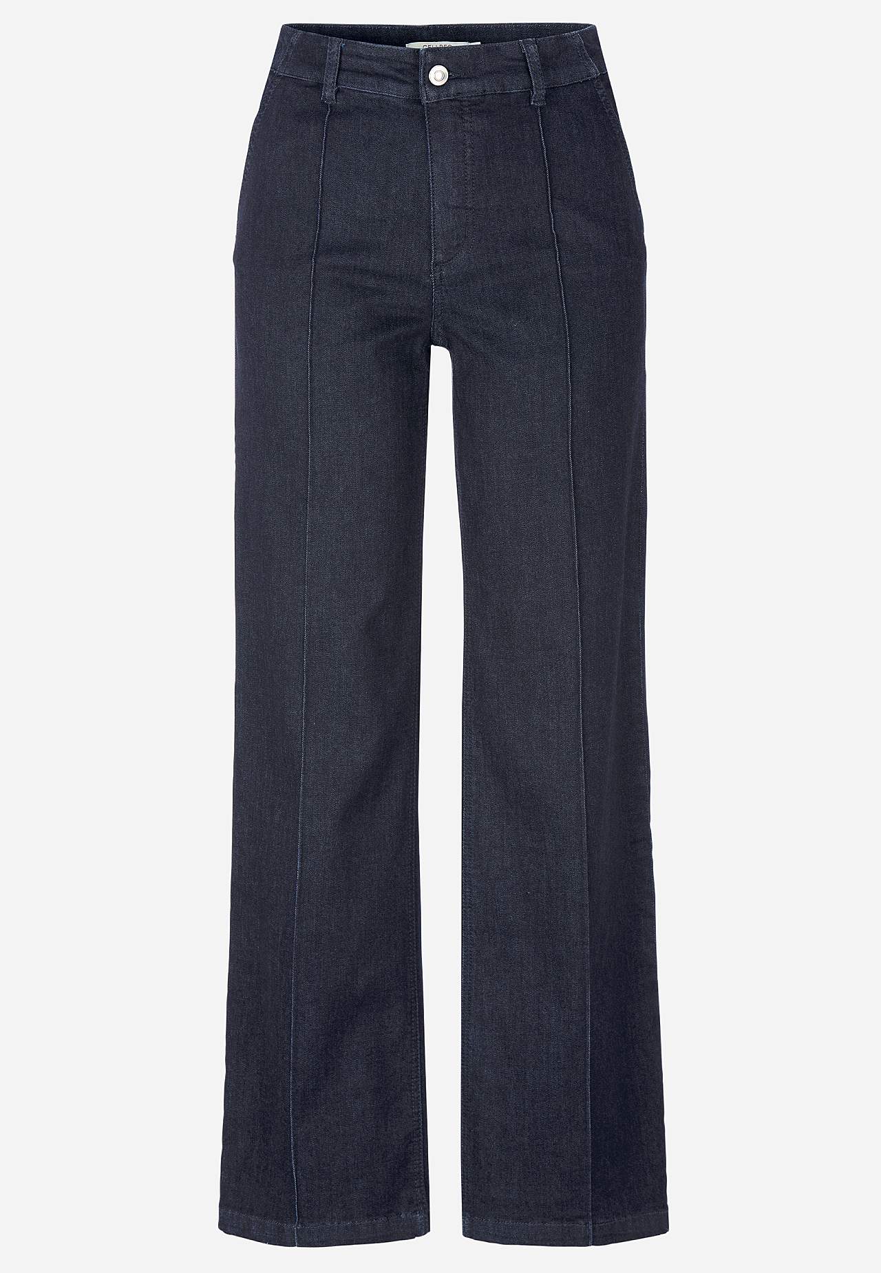 Breite Jeans mit genähten Knitterfalten
