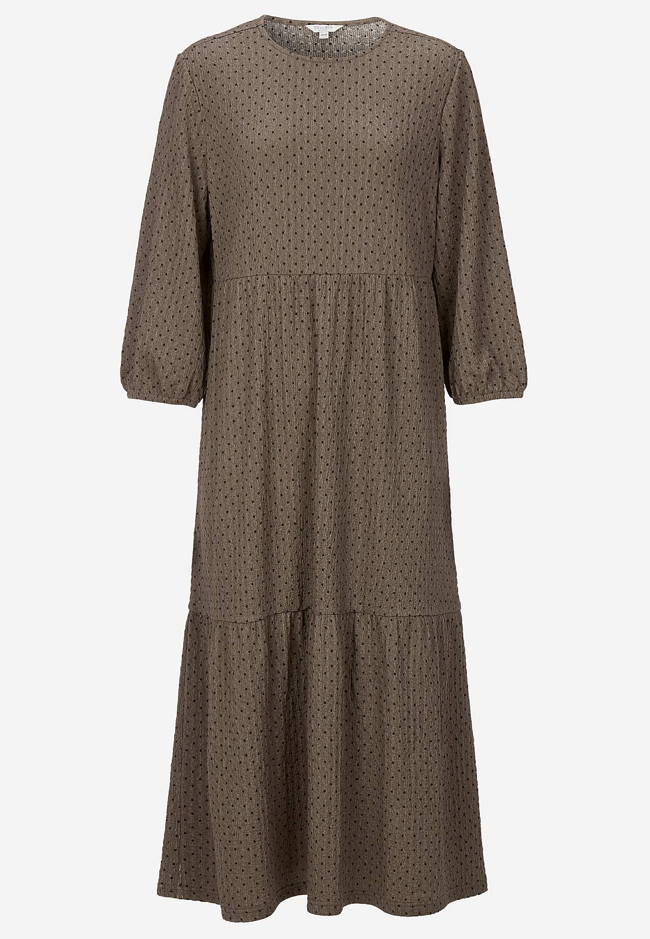 Gepunktetes Kleid mit Rüschen mit elastischer Crêpe-Qualität