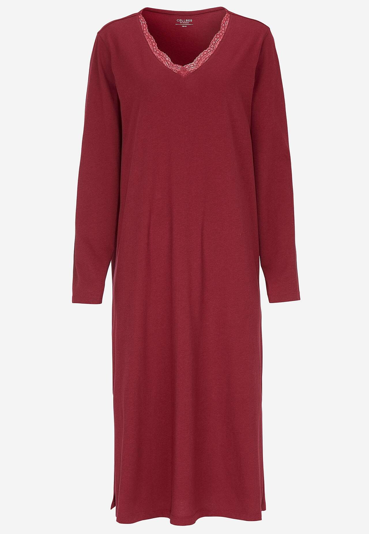 Langes Nachtkleid mit Spitzenborte
