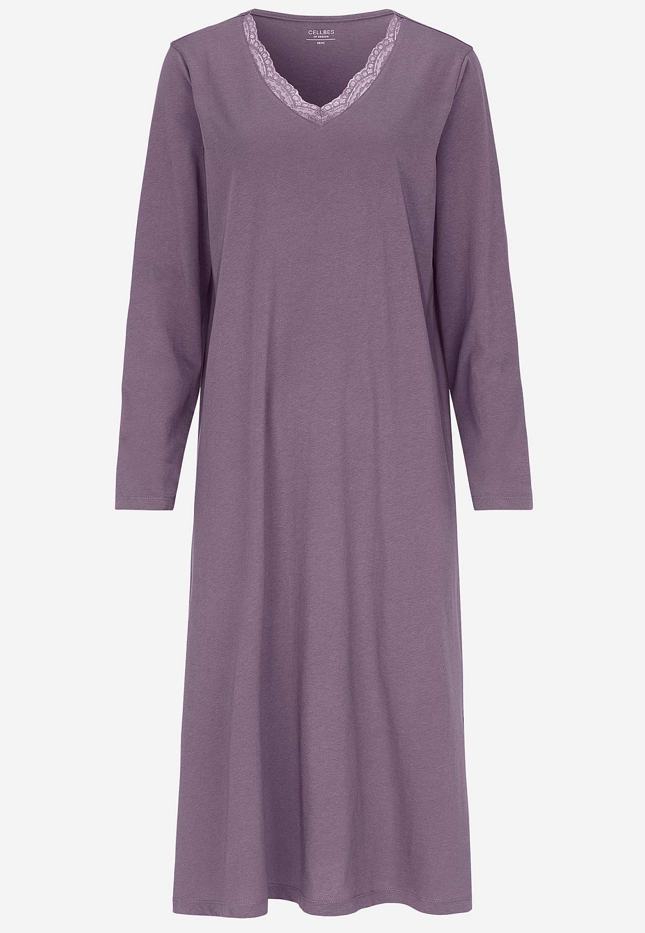 Langes Nachtkleid mit Spitzenborte