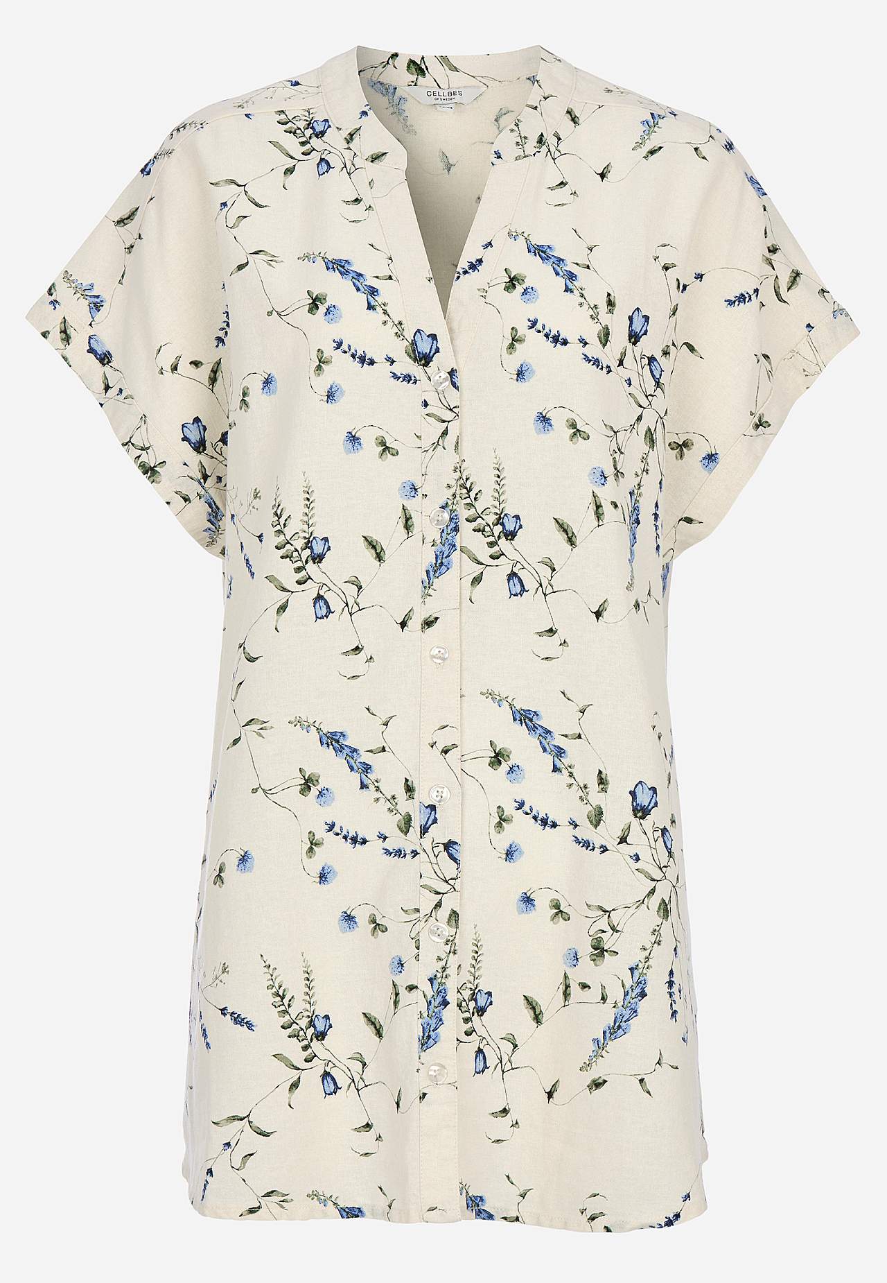 Blumige Leinentunika mit Knöpfen